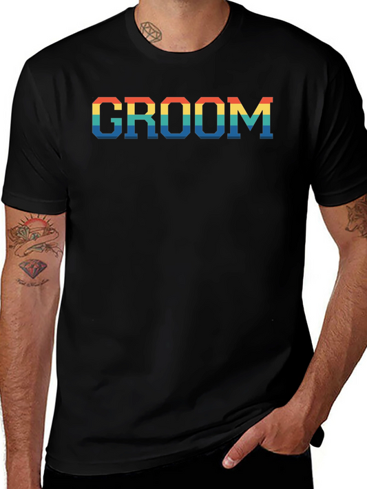 Groom Rainbow Text Print Black T-Shirt