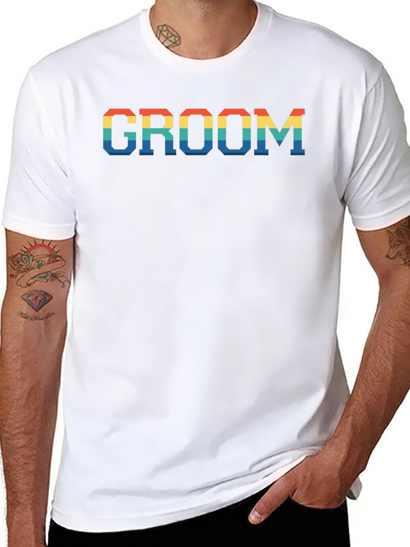 Groom Rainbow Text Print Black T-Shirt