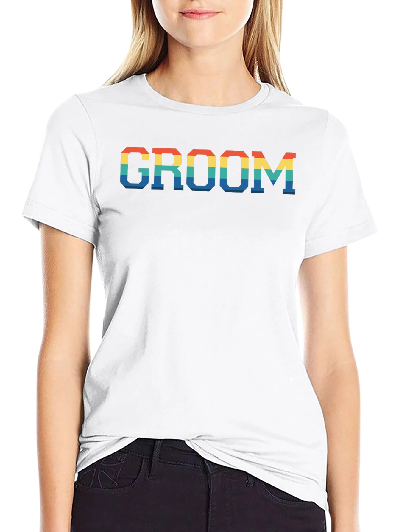 Groom Rainbow Text Print Black T-Shirt