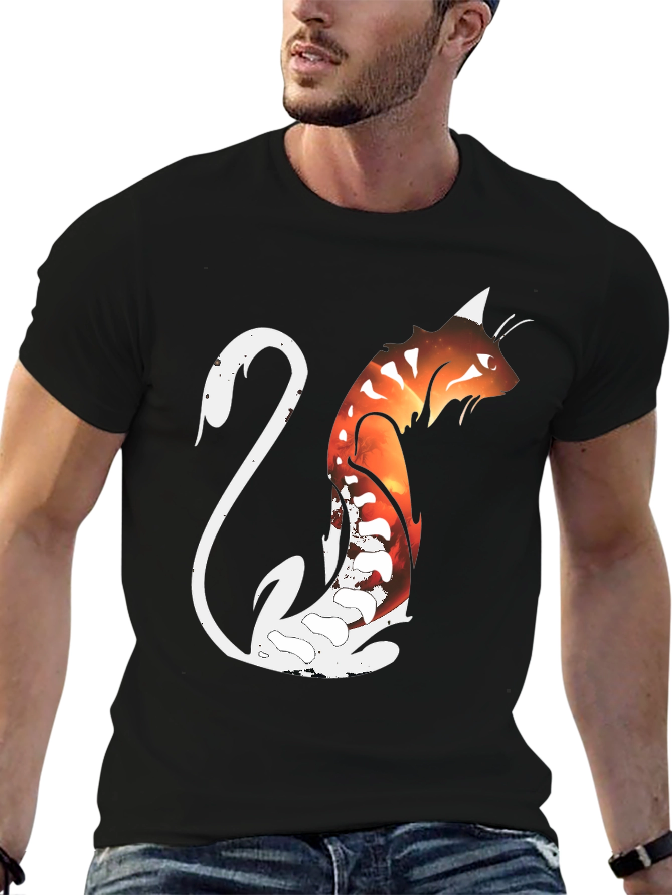 Cosmic Cat Black Graphic T-Shirt