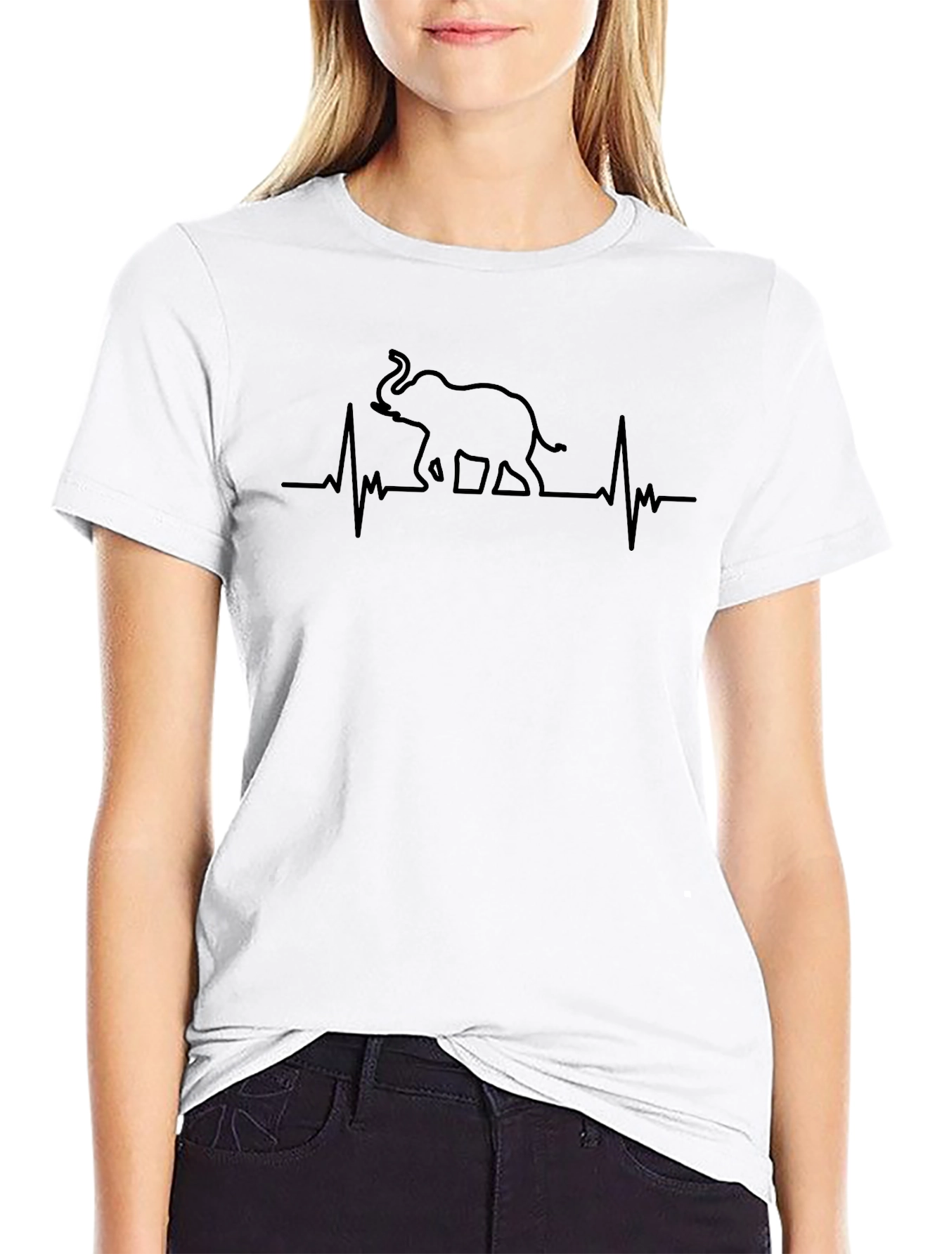 Elephant Heartbeat Graphic Tee - Black Crew Neck T-Shirt