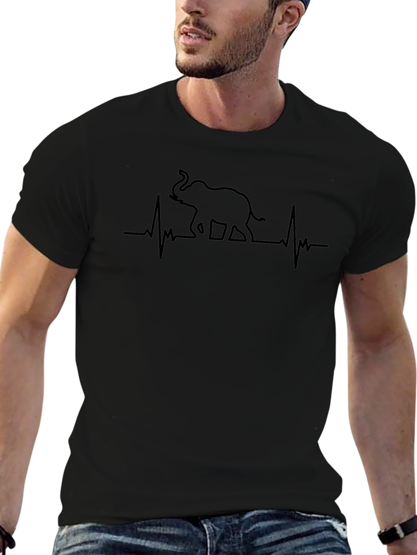 Elephant Heartbeat Graphic Tee - Black Crew Neck T-Shirt