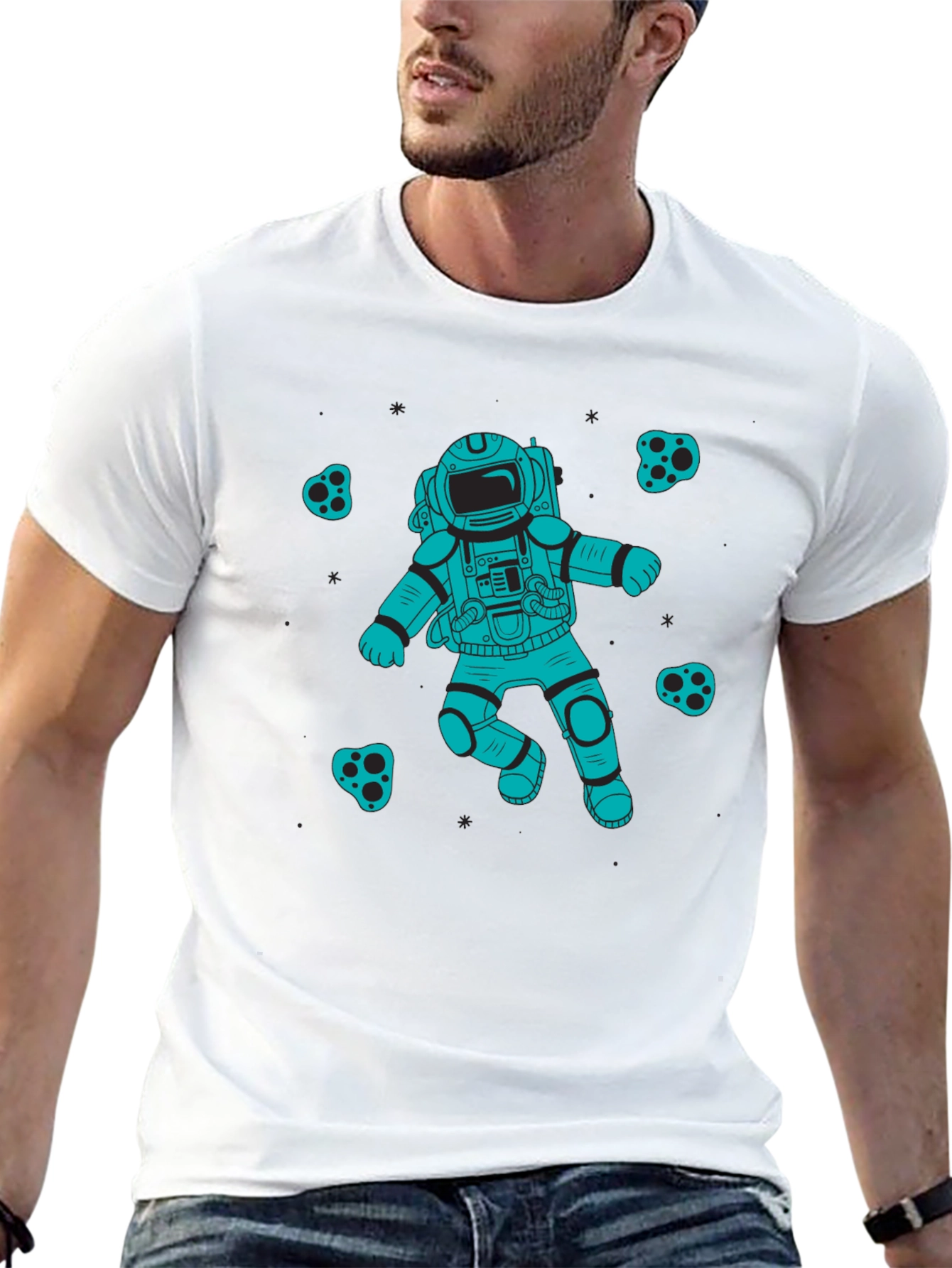 Astronaut Graphic Print Crew Neck T-Shirt