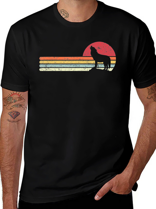 Retro Wolf Sunset Graphic T-Shirt