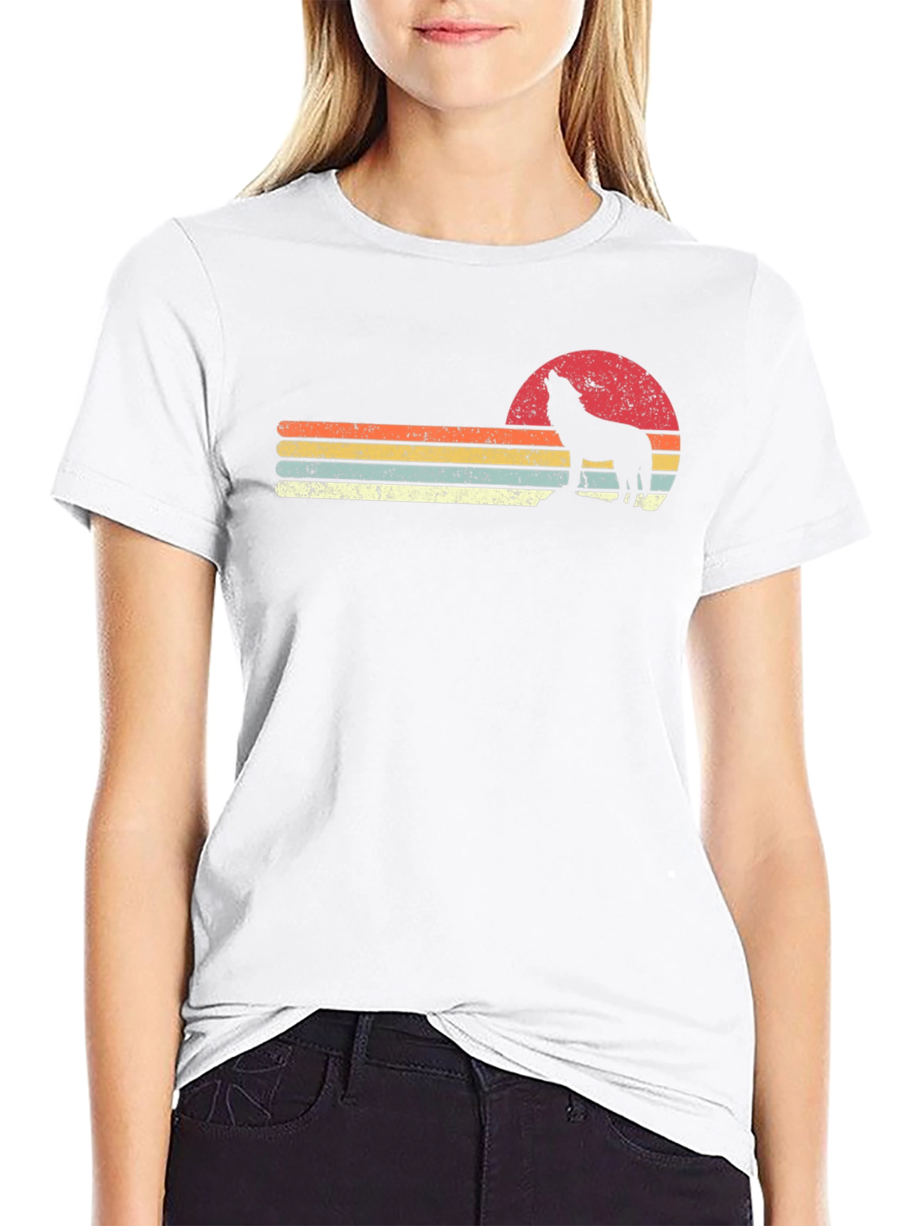 Retro Wolf Sunset Graphic T-Shirt