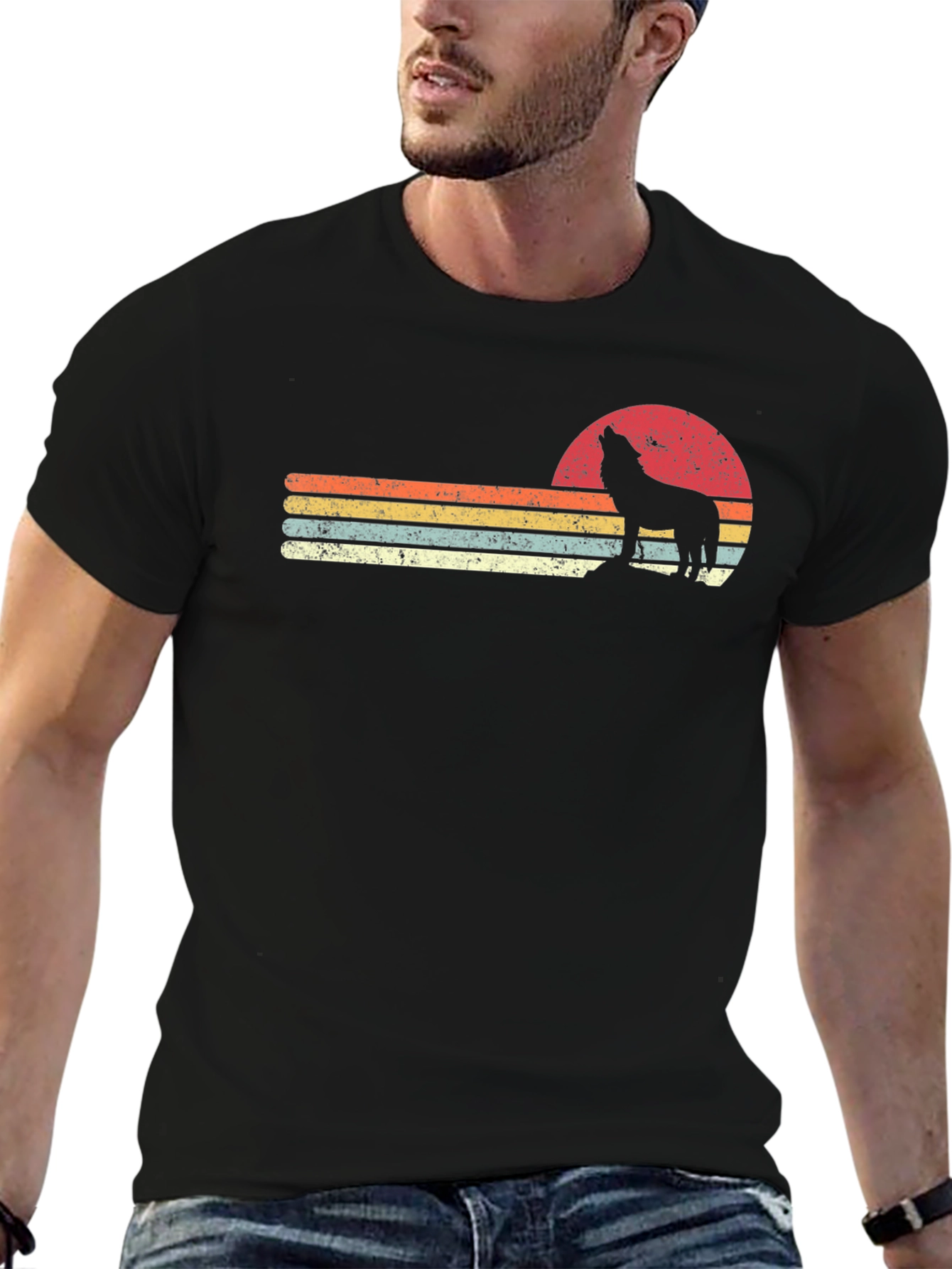 Retro Wolf Sunset Graphic T-Shirt