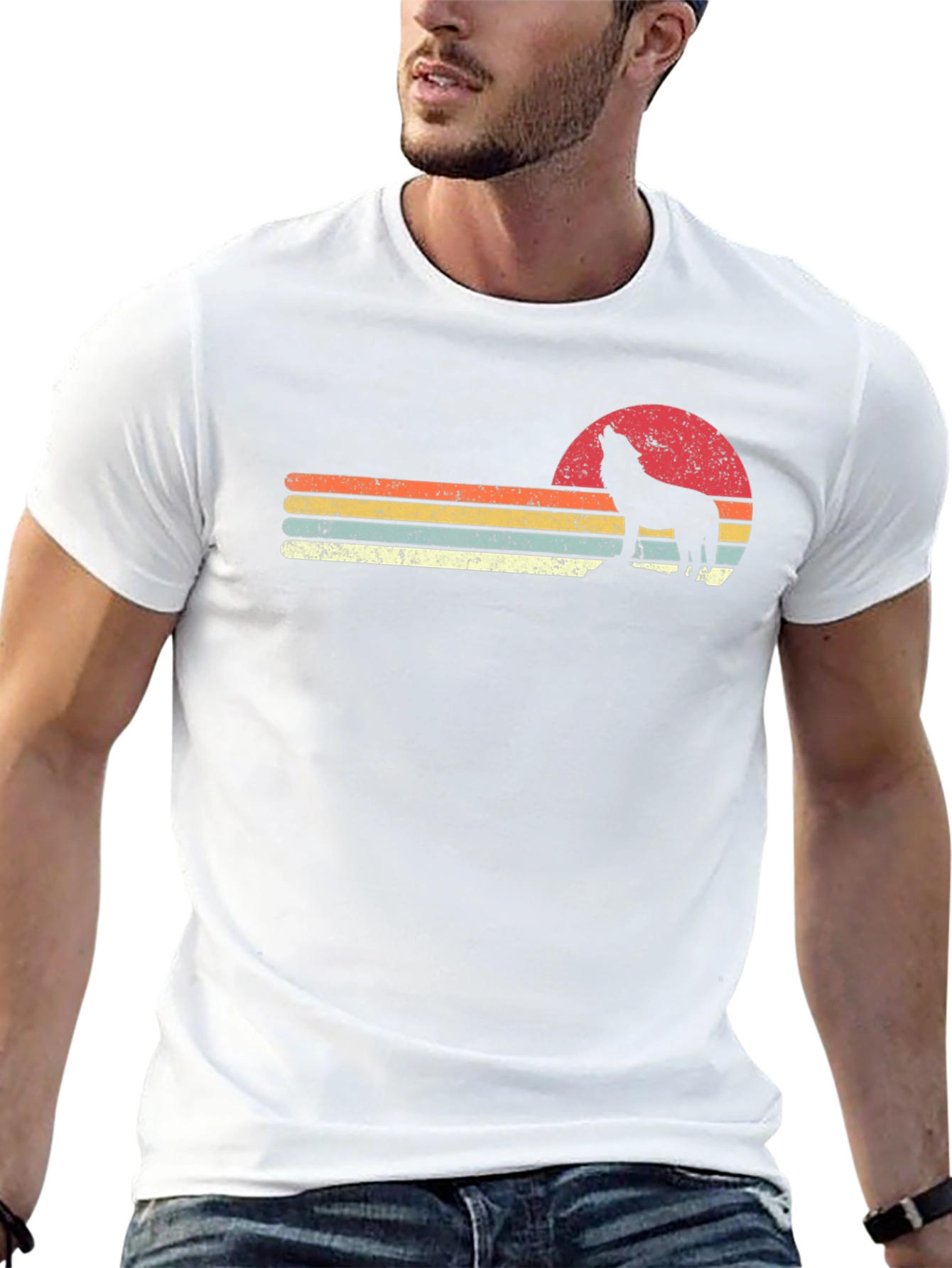 Retro Wolf Sunset Graphic T-Shirt