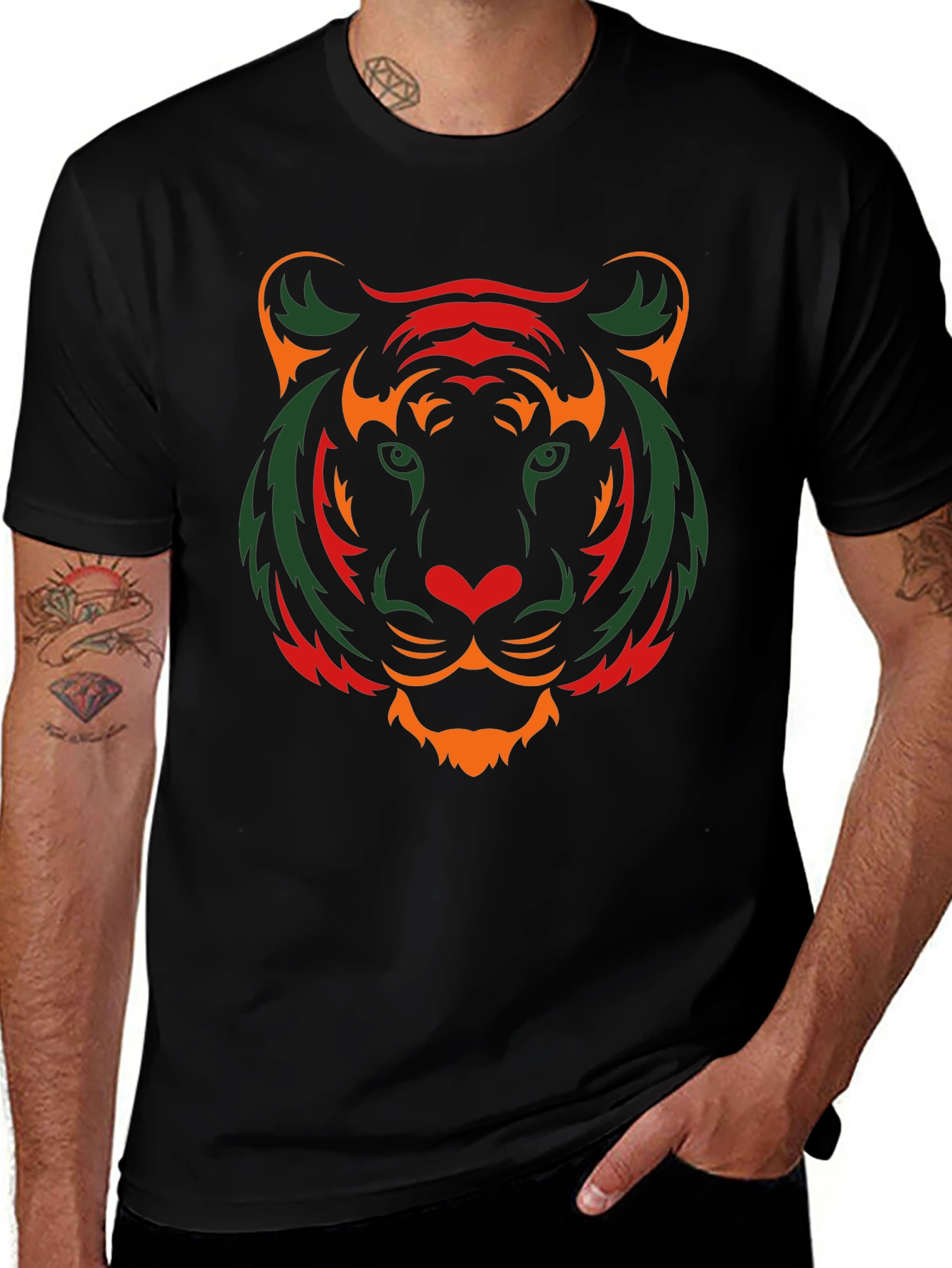 Stylish Tiger Graphic Print Black T-Shirt
