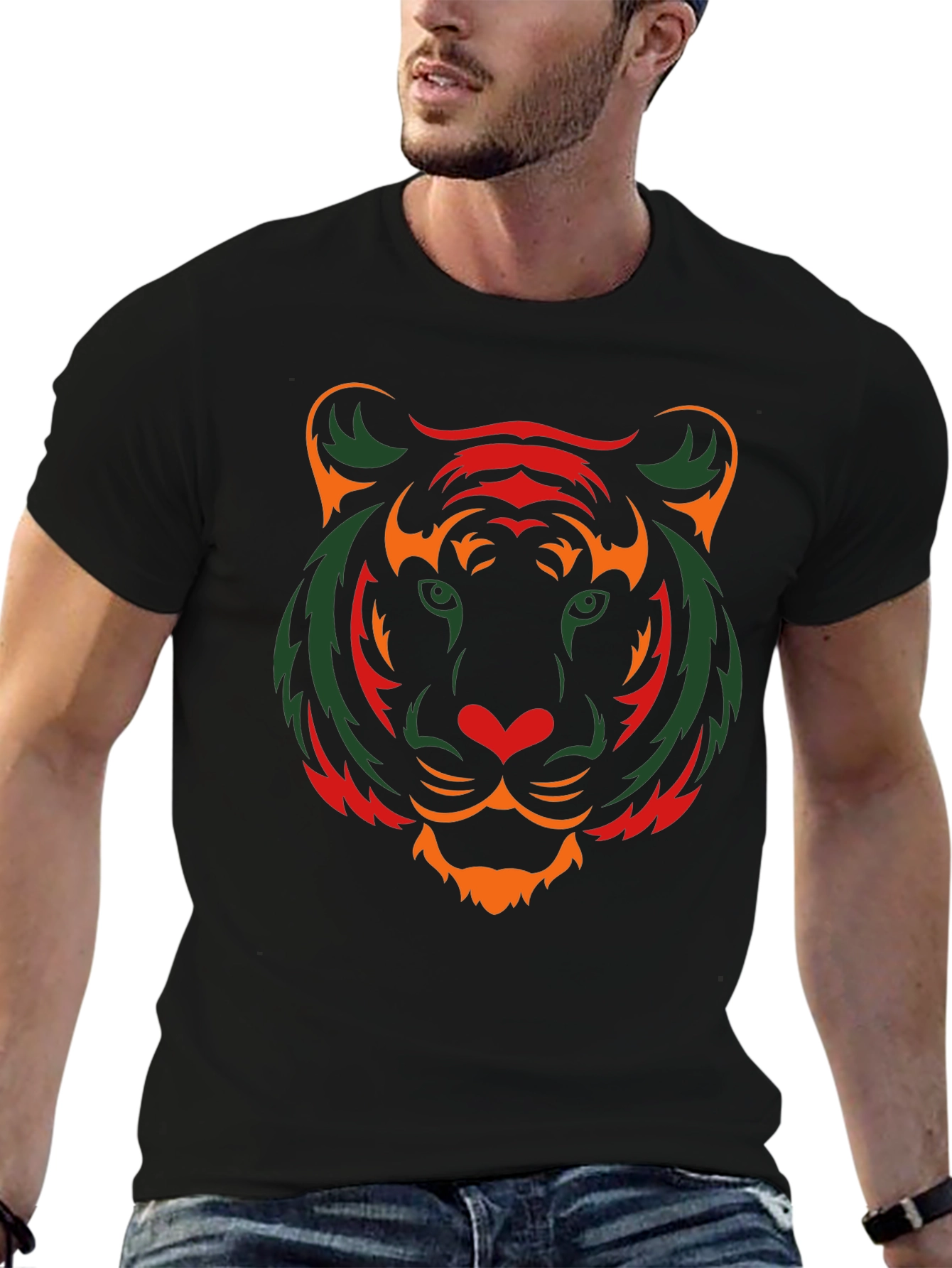 Stylish Tiger Graphic Print Black T-Shirt