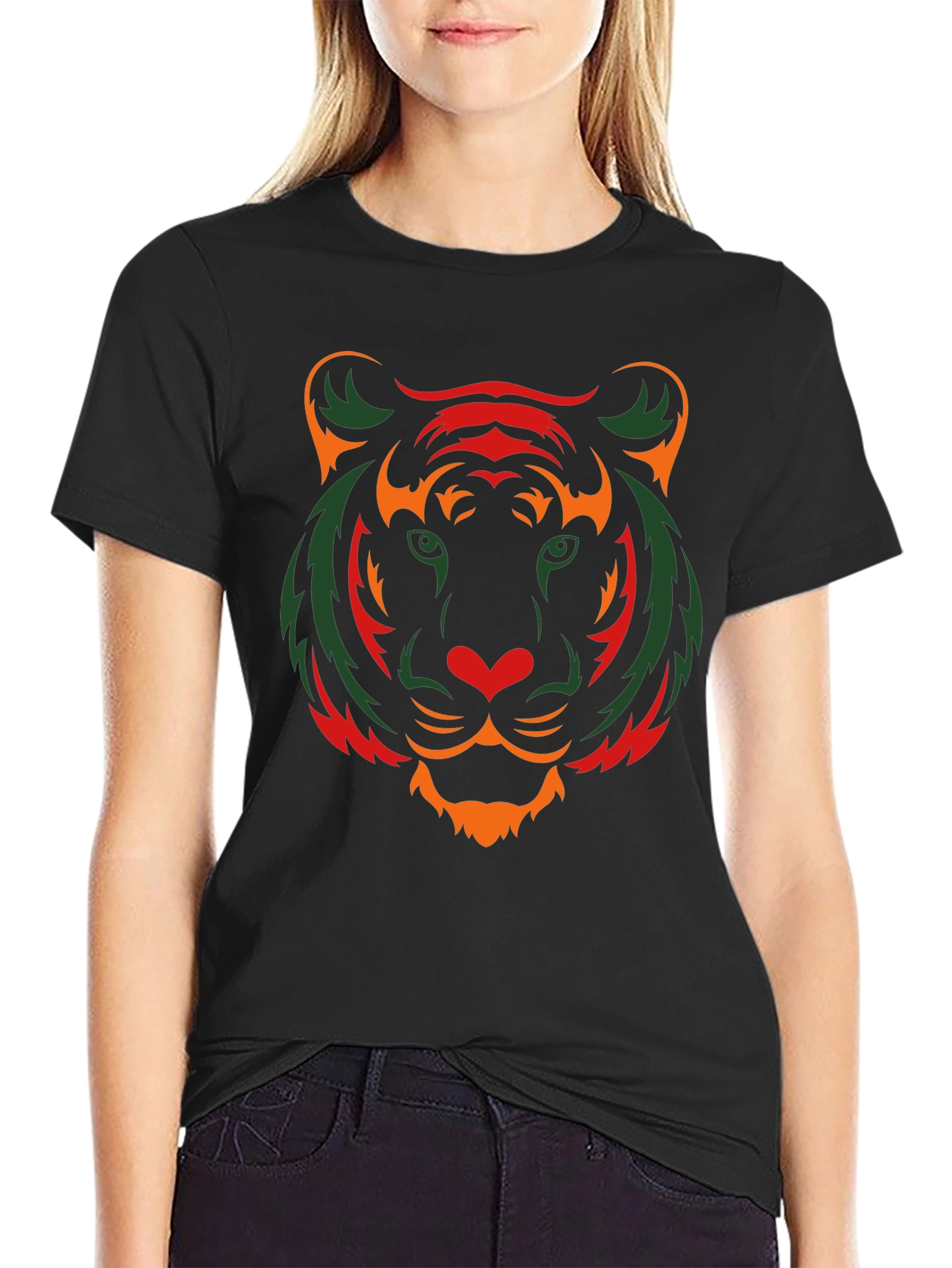 Stylish Tiger Graphic Print Black T-Shirt