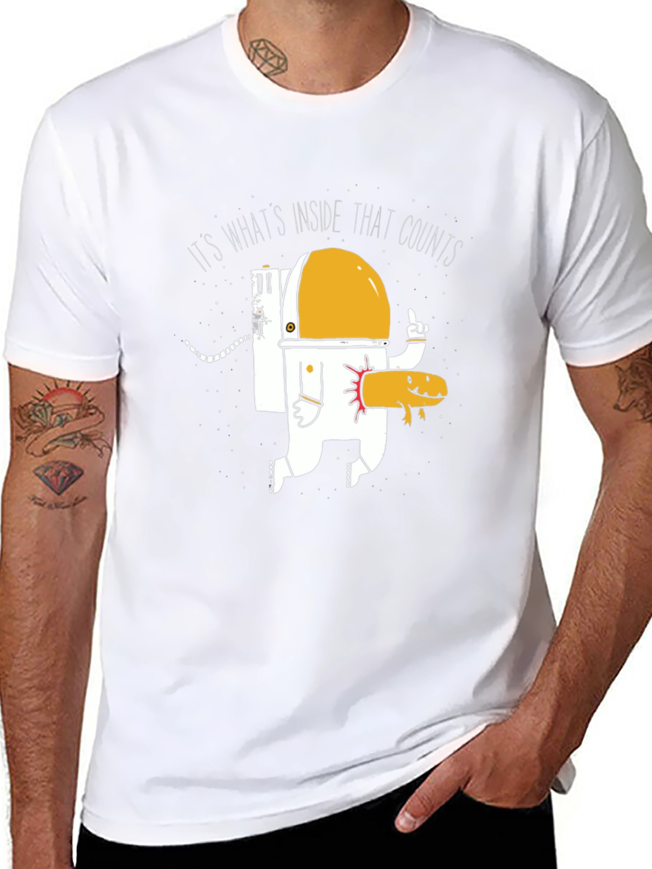 Funny Astronaut and Axolotl Graphic T-Shirt - Black