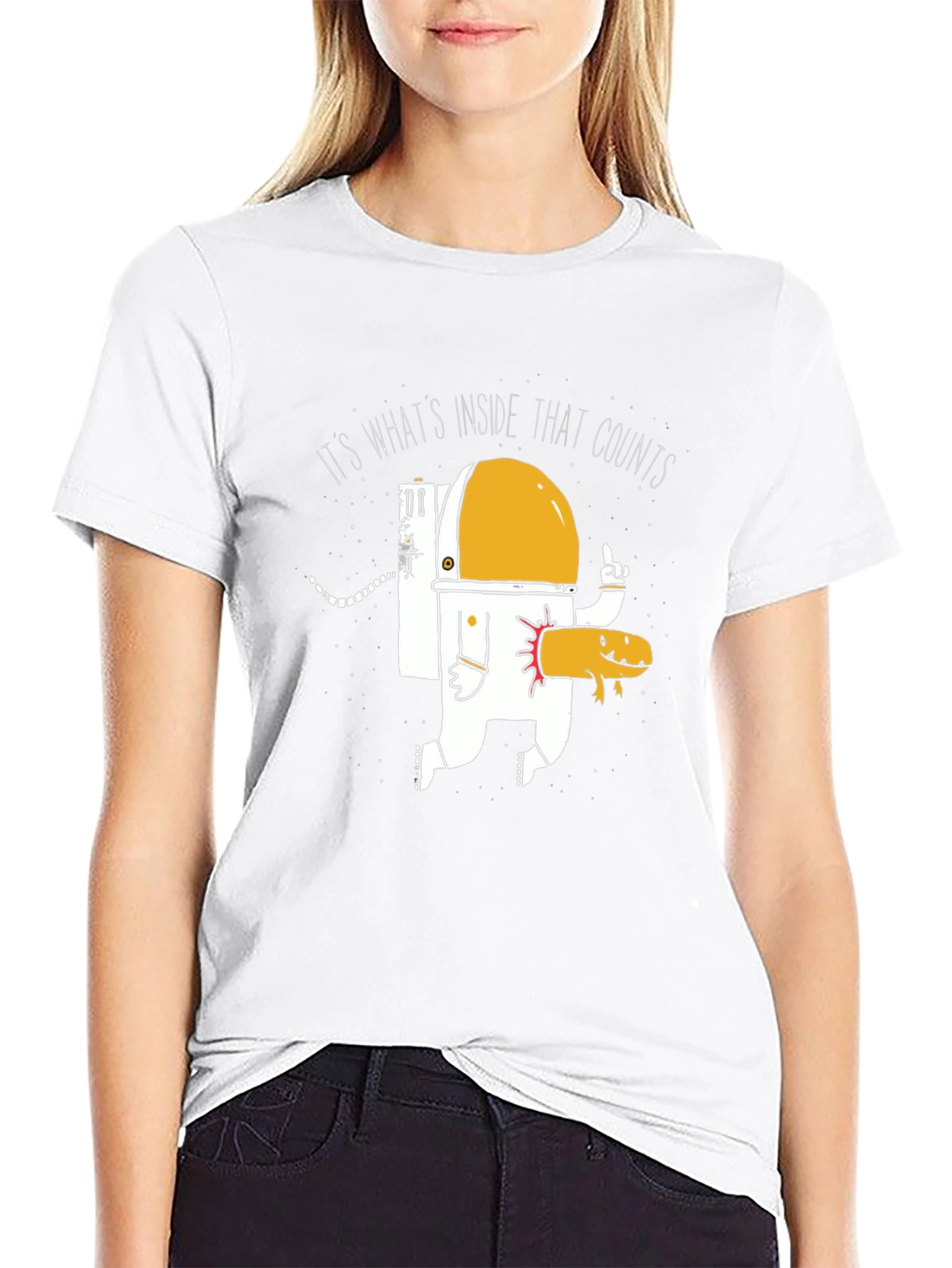 Funny Astronaut and Axolotl Graphic T-Shirt - Black