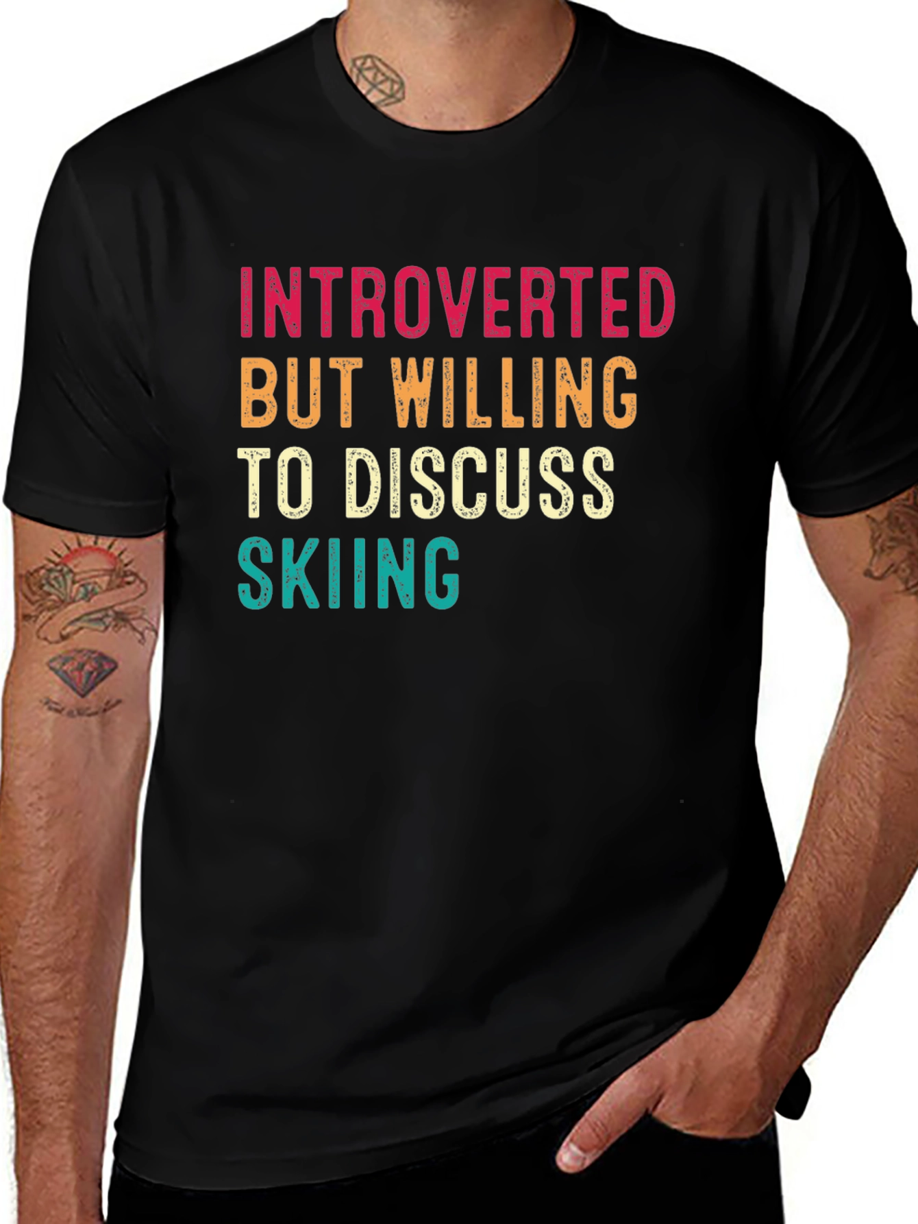 Introverted Skiing Graphic Tee - Black