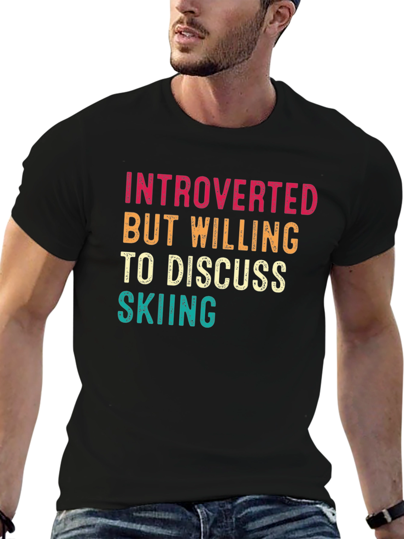 Introverted Skiing Graphic Tee - Black