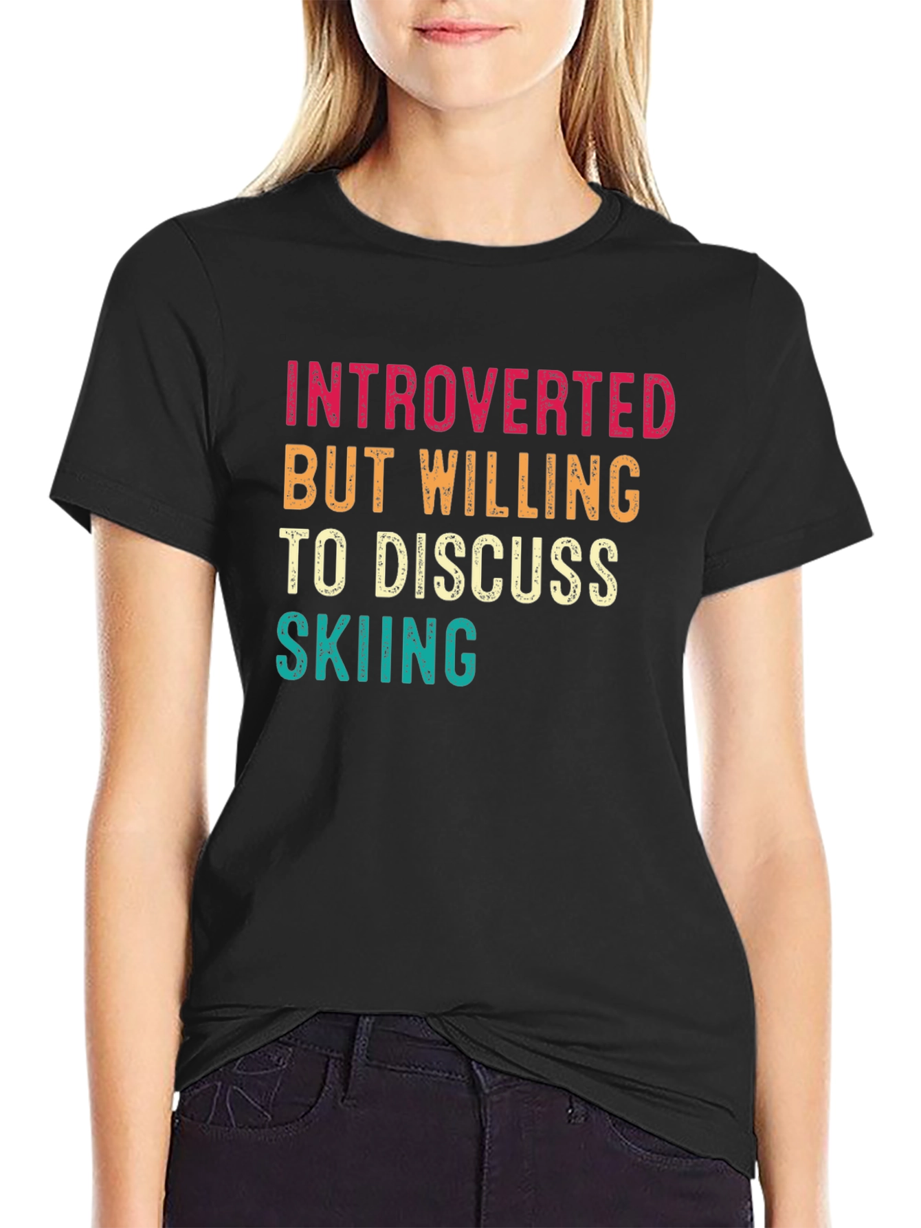 Introverted Skiing Graphic Tee - Black
