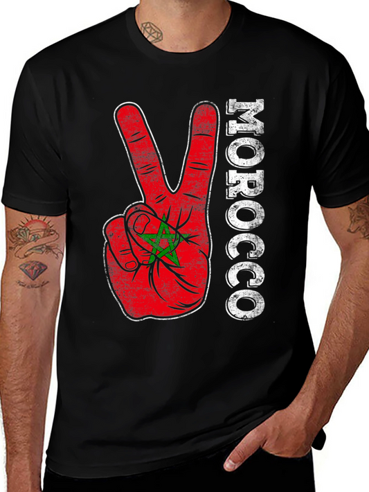 Morocco Flag Peace Sign T-Shirt