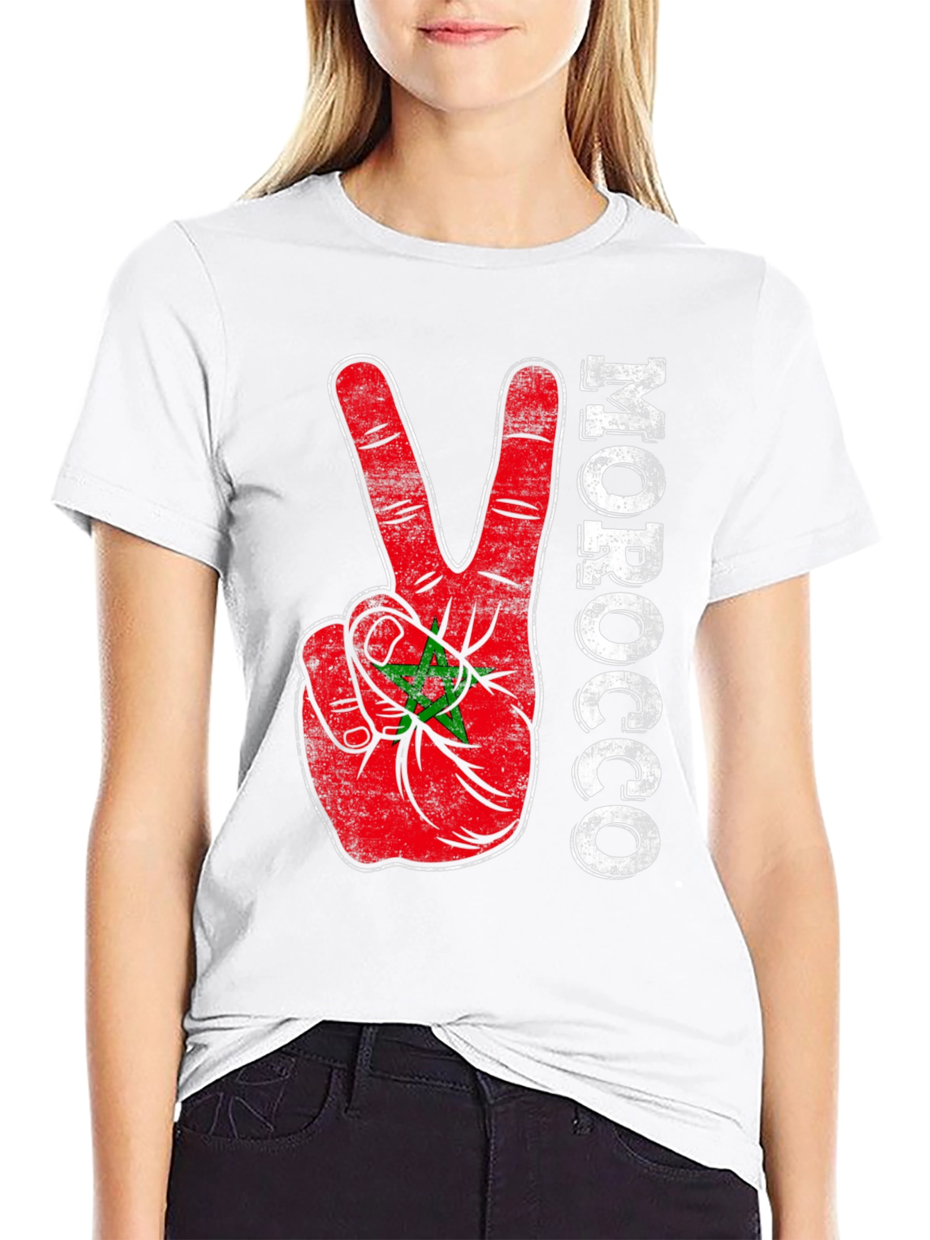 Morocco Flag Peace Sign T-Shirt