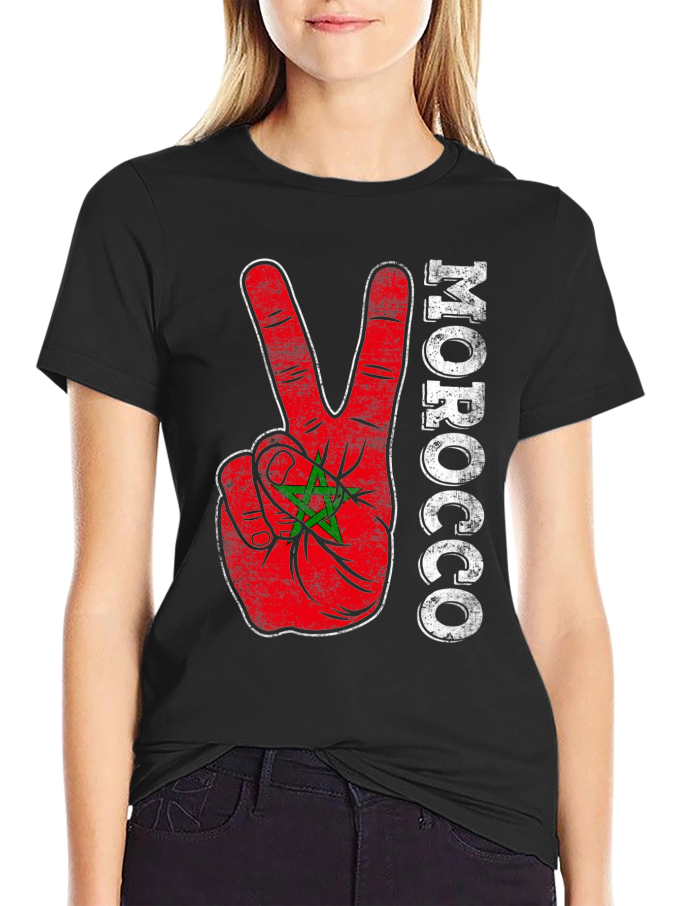 Morocco Flag Peace Sign T-Shirt