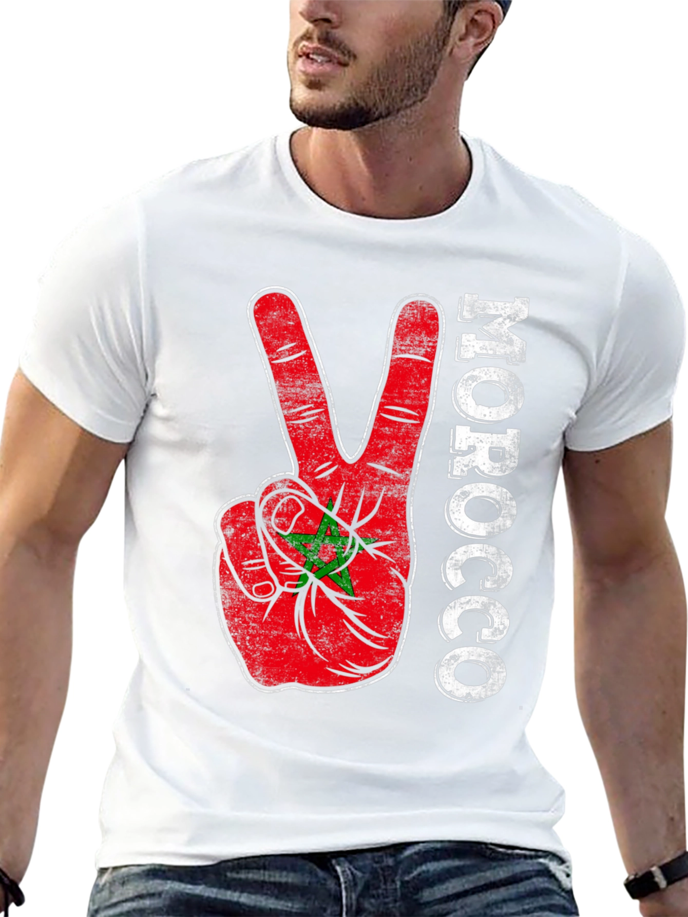 Morocco Flag Peace Sign T-Shirt