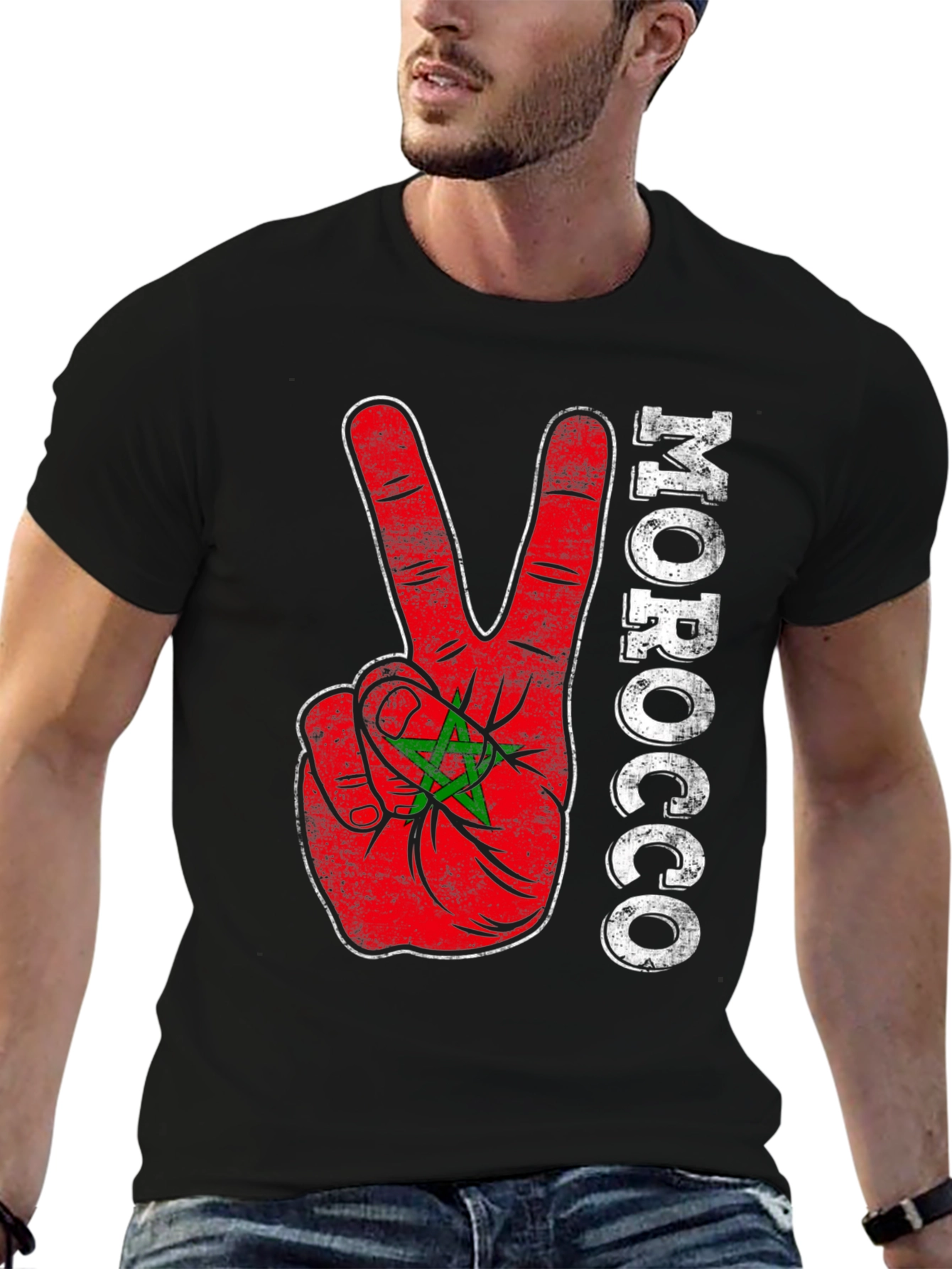 Morocco Flag Peace Sign T-Shirt