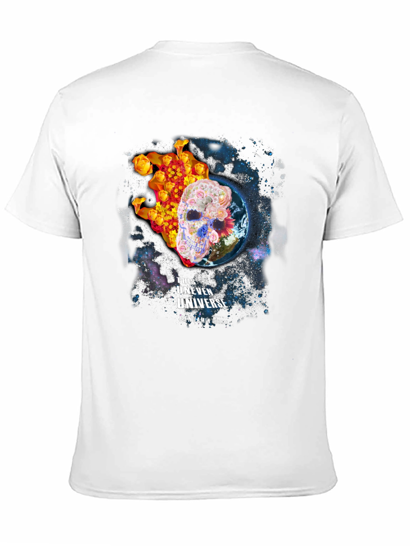 Floral Skull Universe Graphic T-Shirt - Black