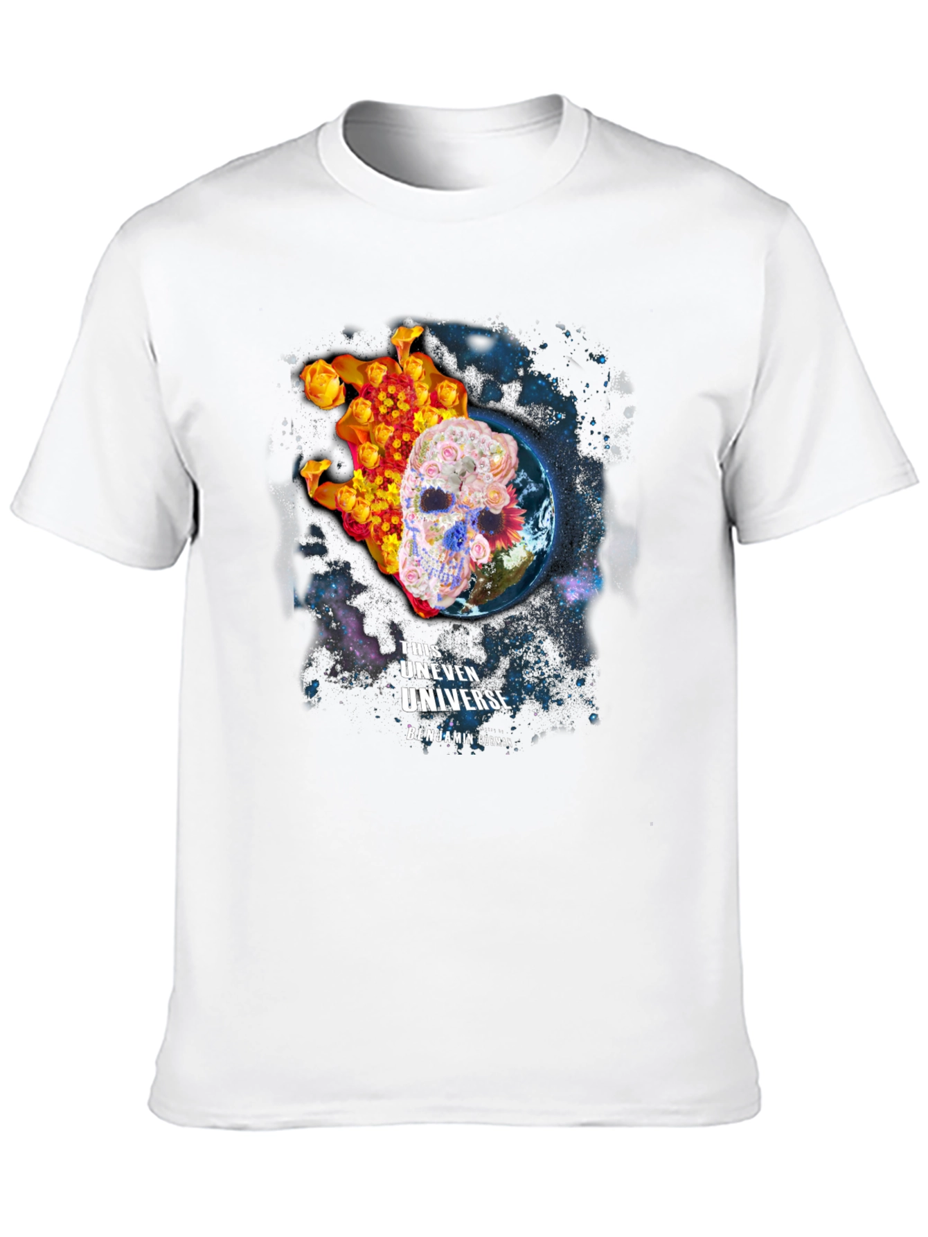 Floral Skull Universe Graphic T-Shirt - Black