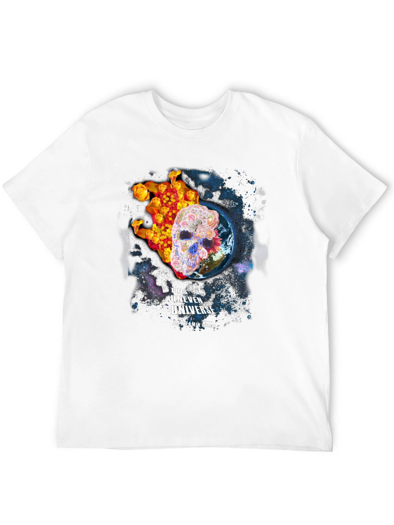 Floral Skull Universe Graphic T-Shirt - Black