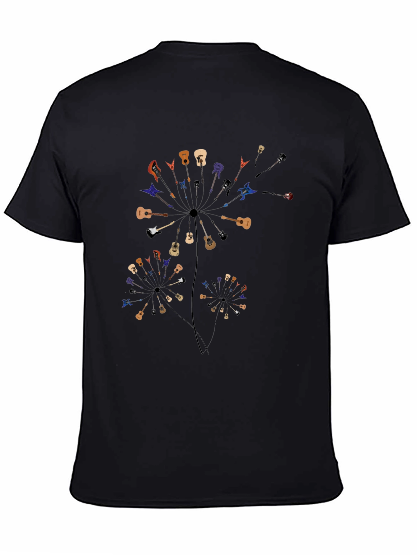 Guitar Dandelion Mens Black T-Shirt