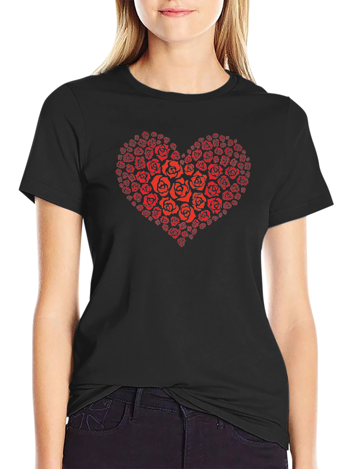 Heart of Roses Graphic T-Shirt - Black