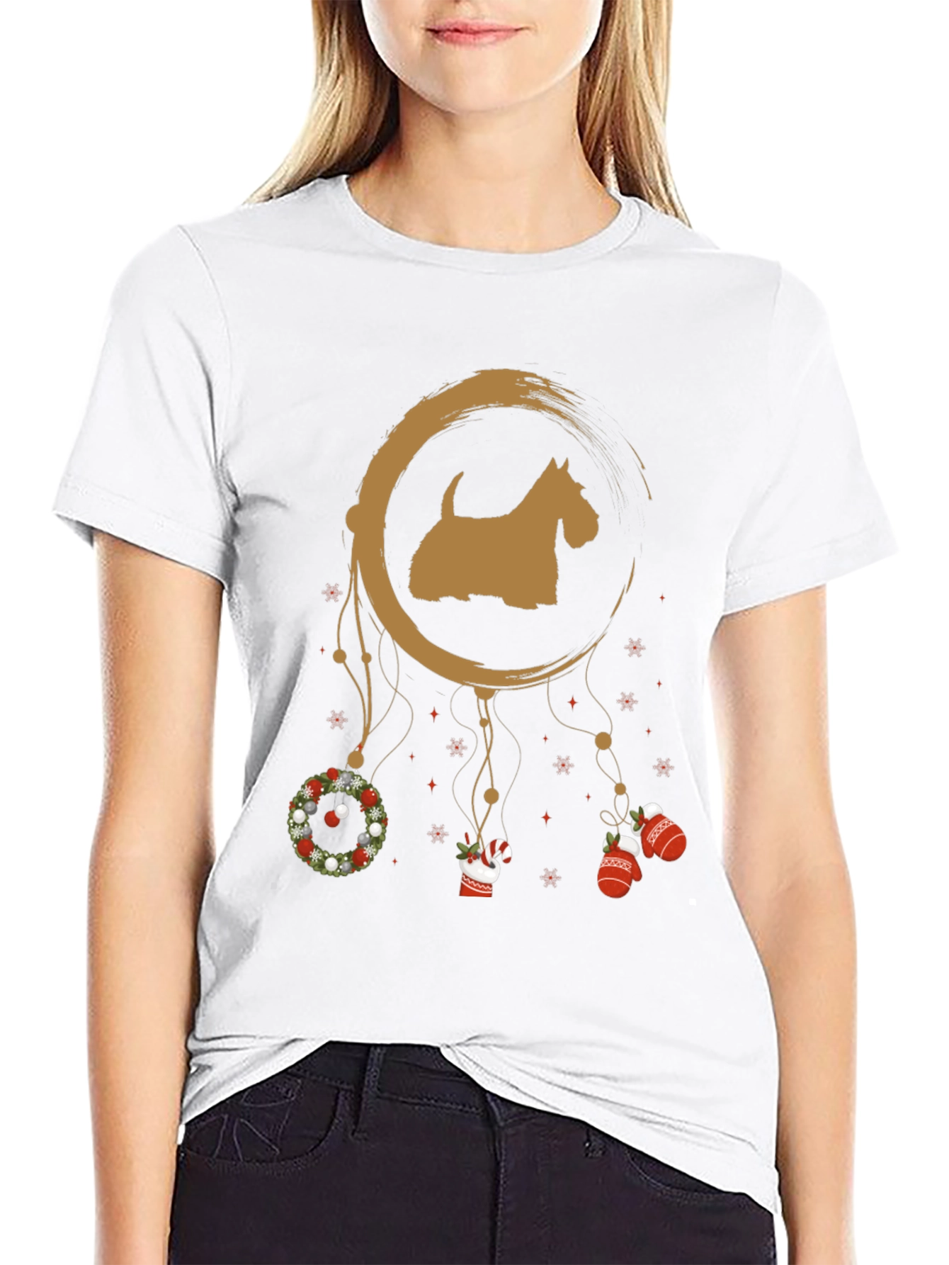 Festive Scottie Dog Christmas T-Shirt
