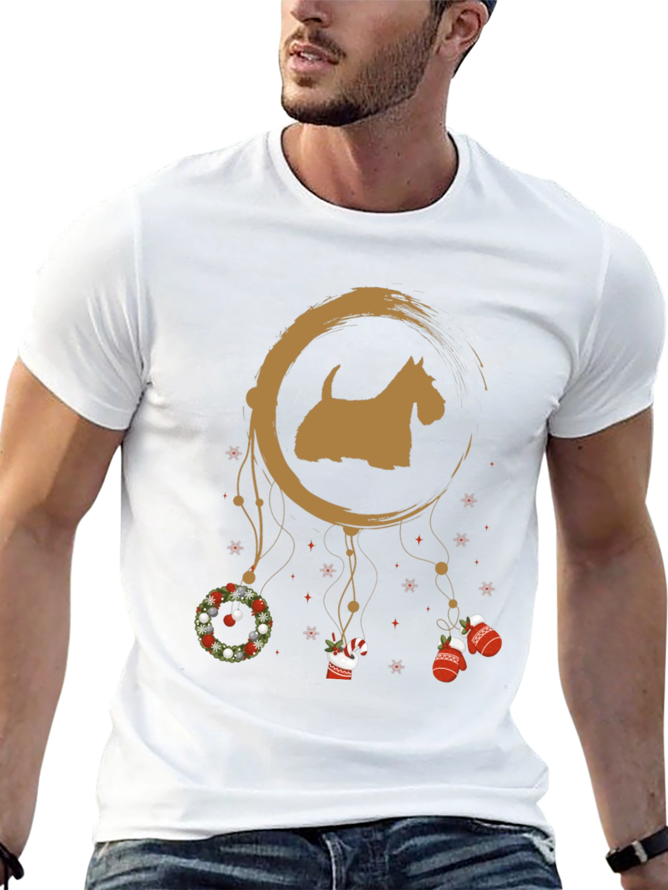 Festive Scottie Dog Christmas T-Shirt