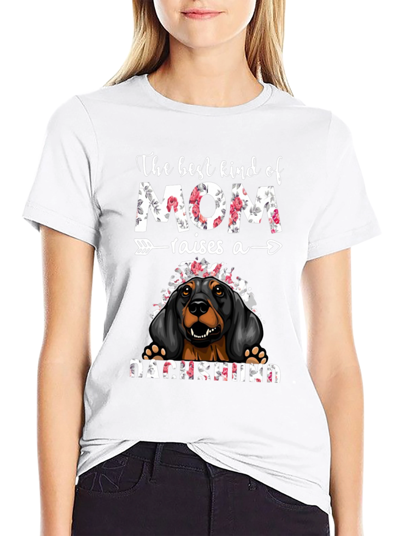 Dachshund Mom T-Shirt - Floral Design