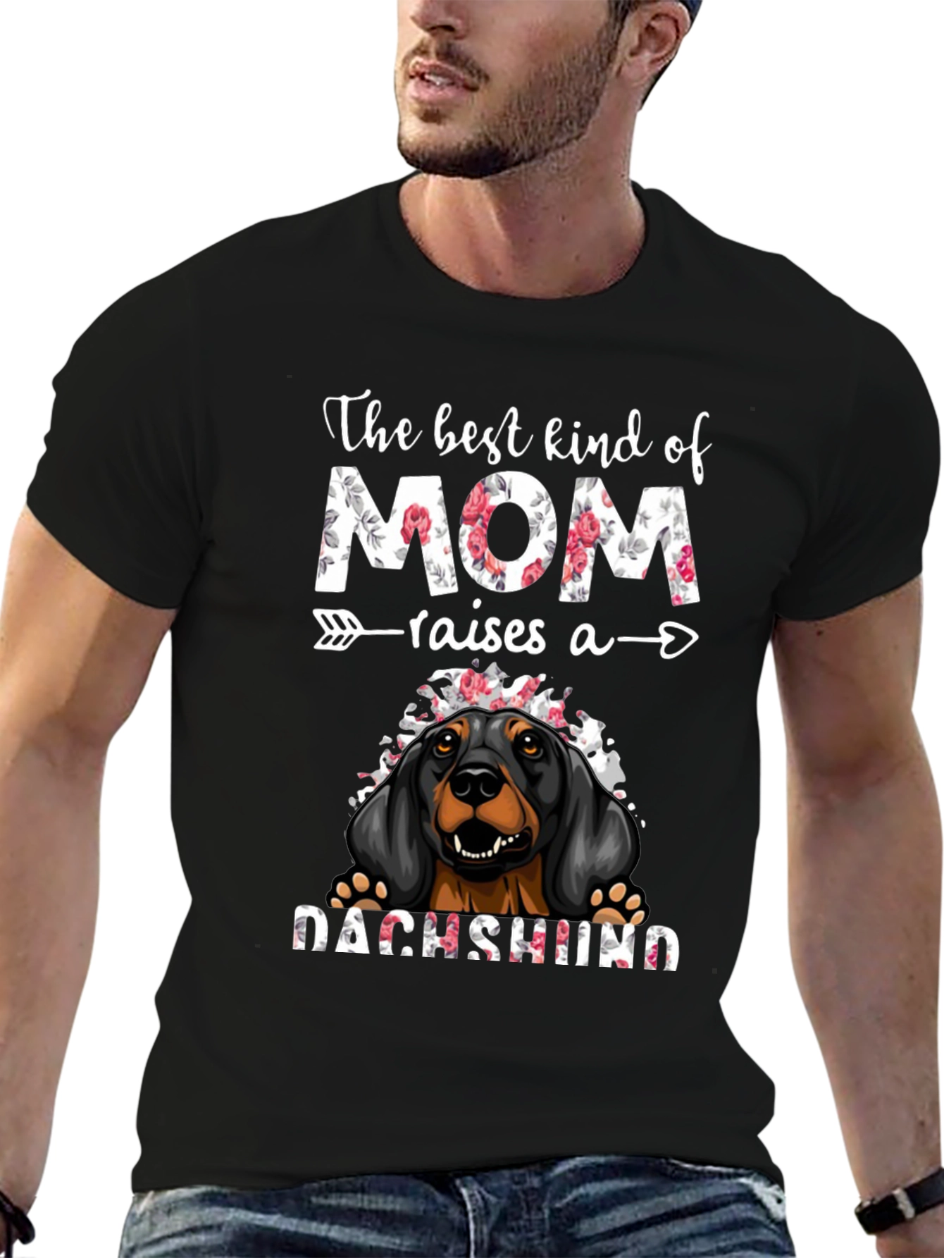 Dachshund Mom T-Shirt - Floral Design