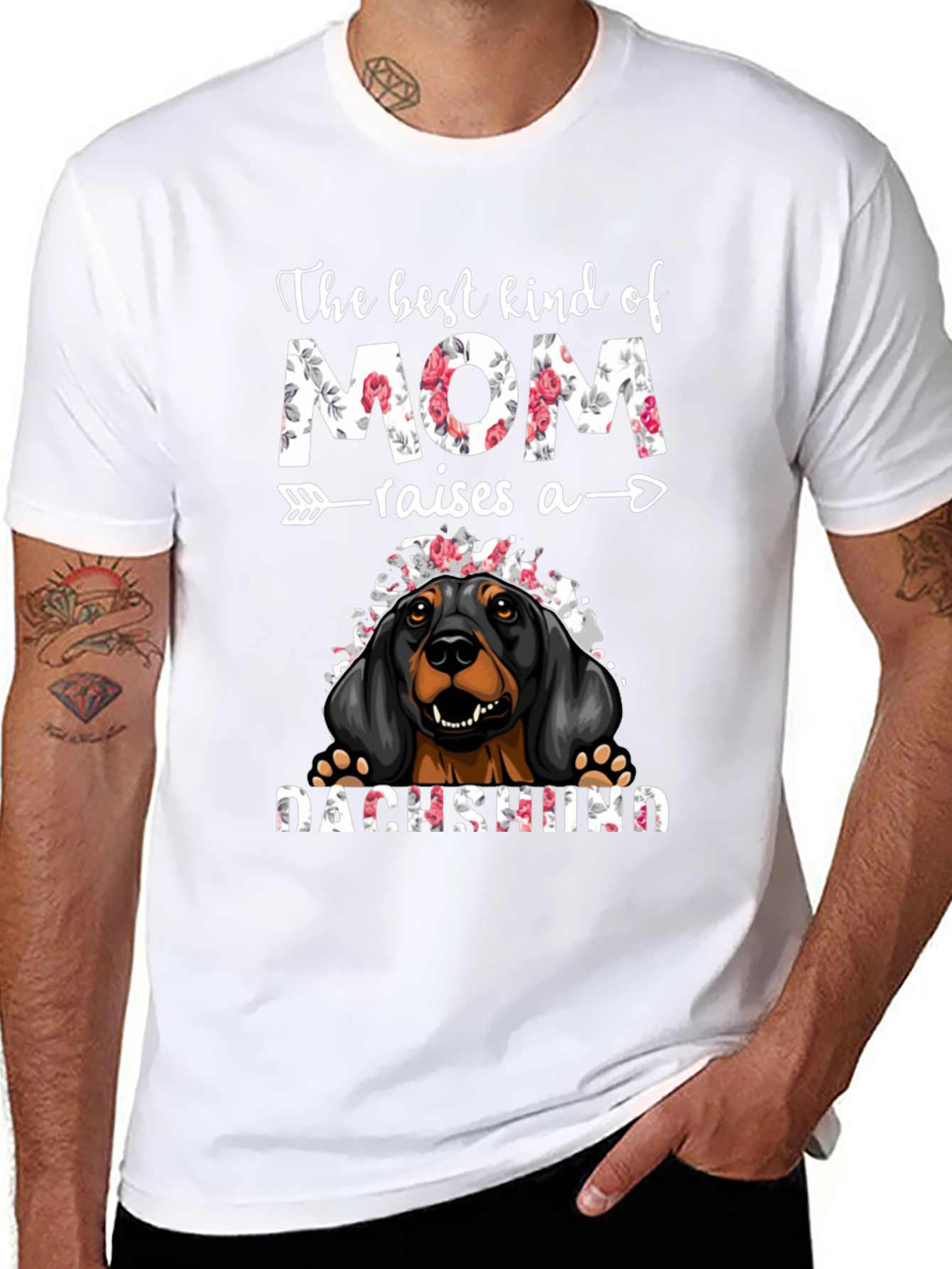 Dachshund Mom T-Shirt - Floral Design