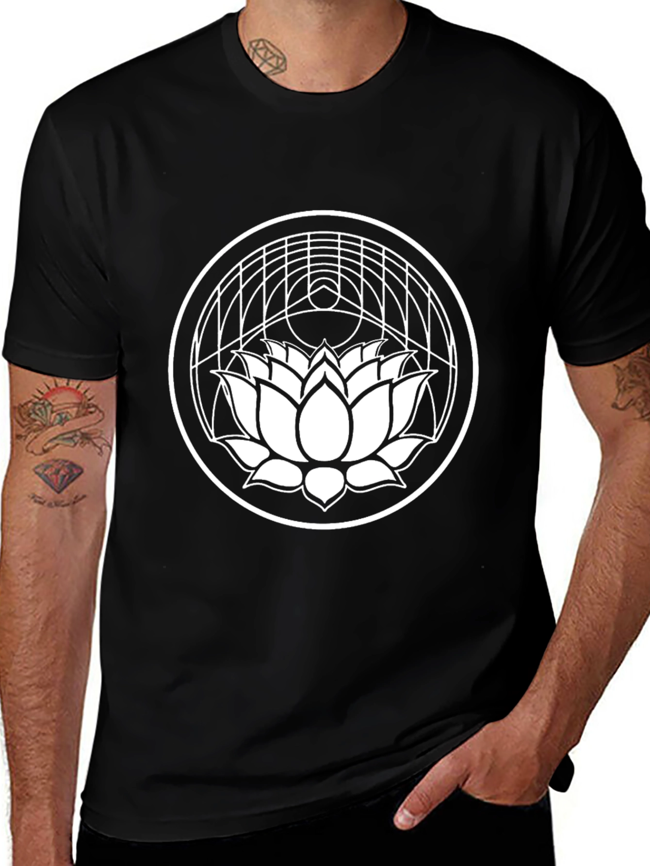 Lotus Flower Graphic Tee - Black Cotton Blend T-Shirt