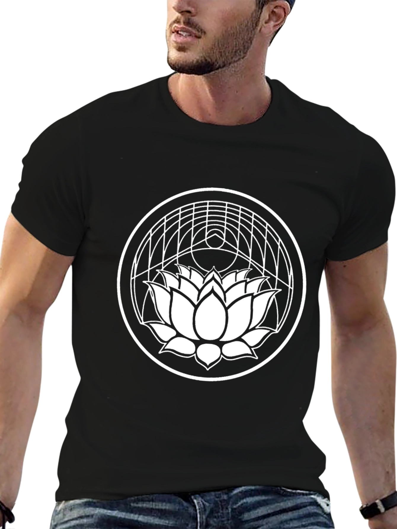 Lotus Flower Graphic Tee - Black Cotton Blend T-Shirt