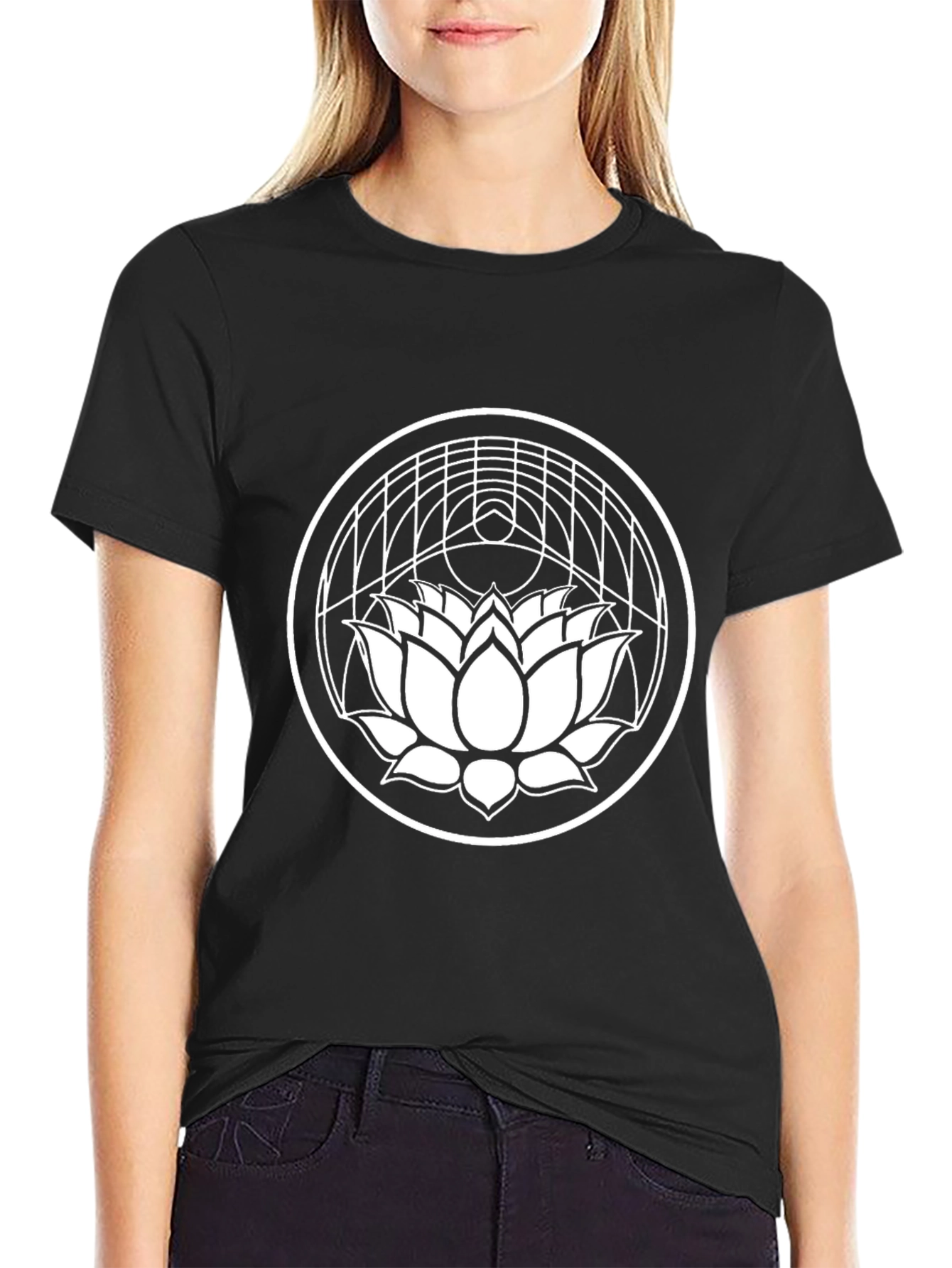 Lotus Flower Graphic Tee - Black Cotton Blend T-Shirt