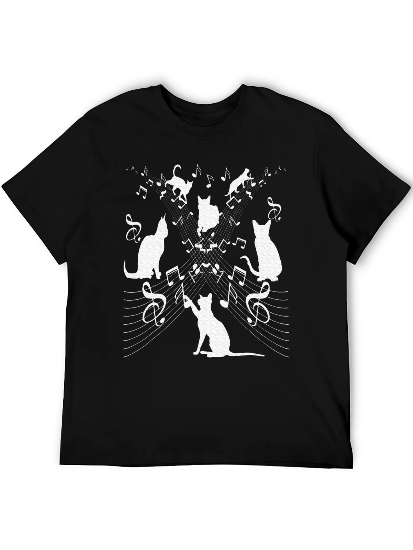 Cat Music T-Shirt - Whimsical Black Tee