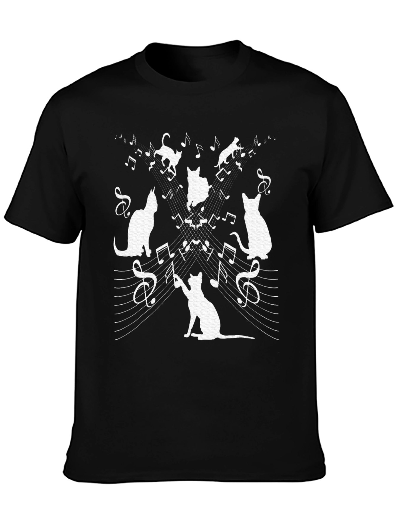 Cat Music T-Shirt - Whimsical Black Tee