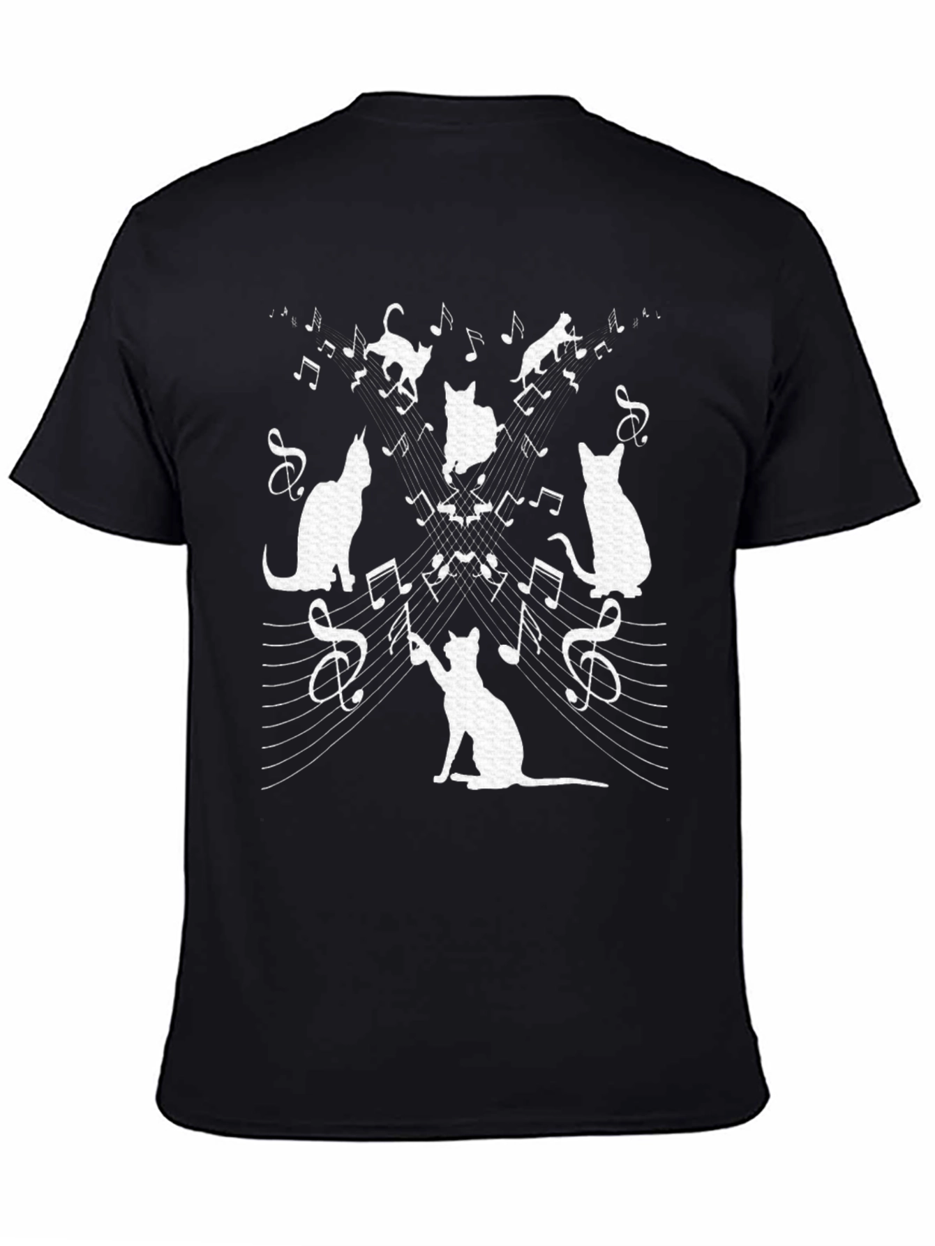 Cat Music T-Shirt - Whimsical Black Tee