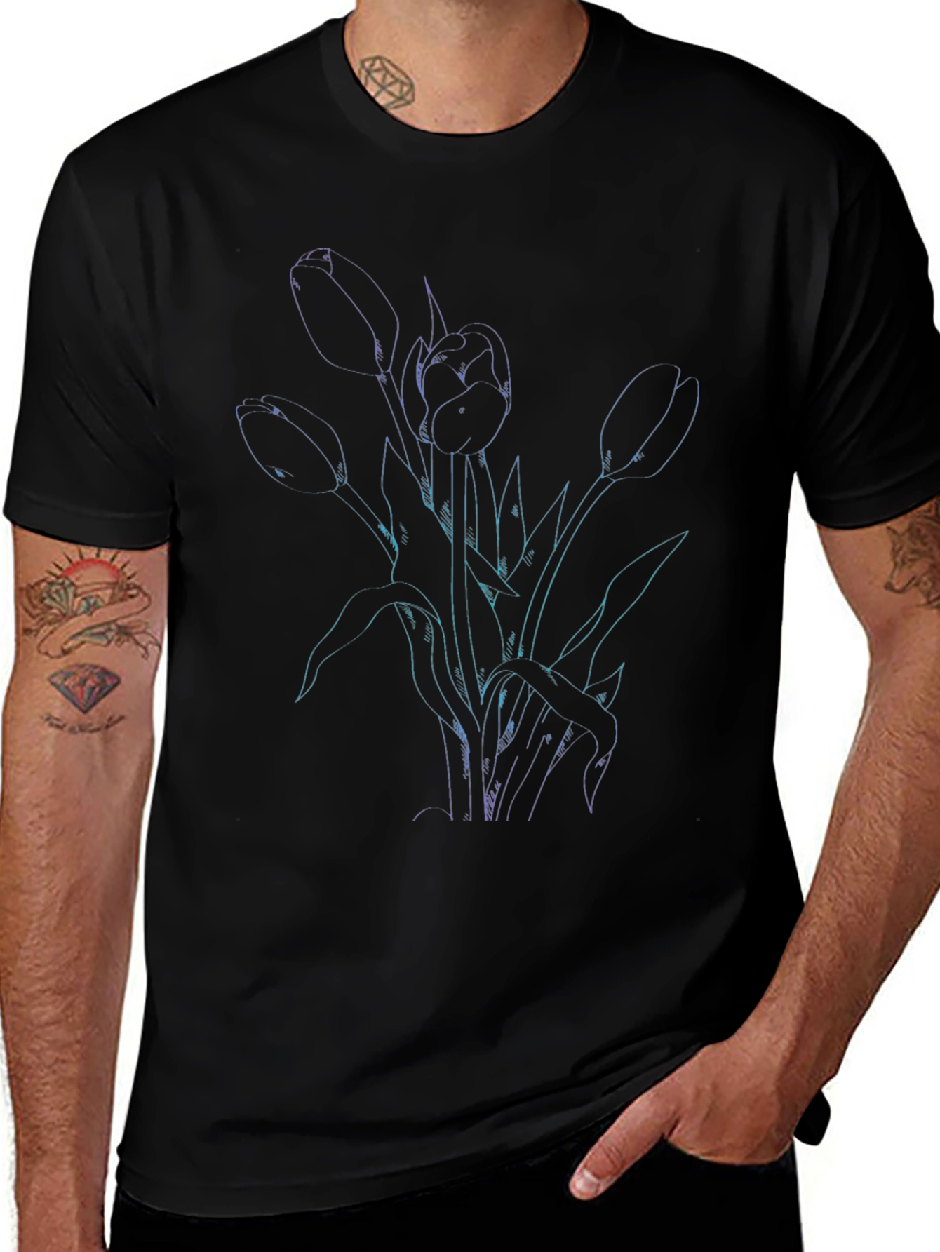 Tulip Outline Graphic Tee - Black
