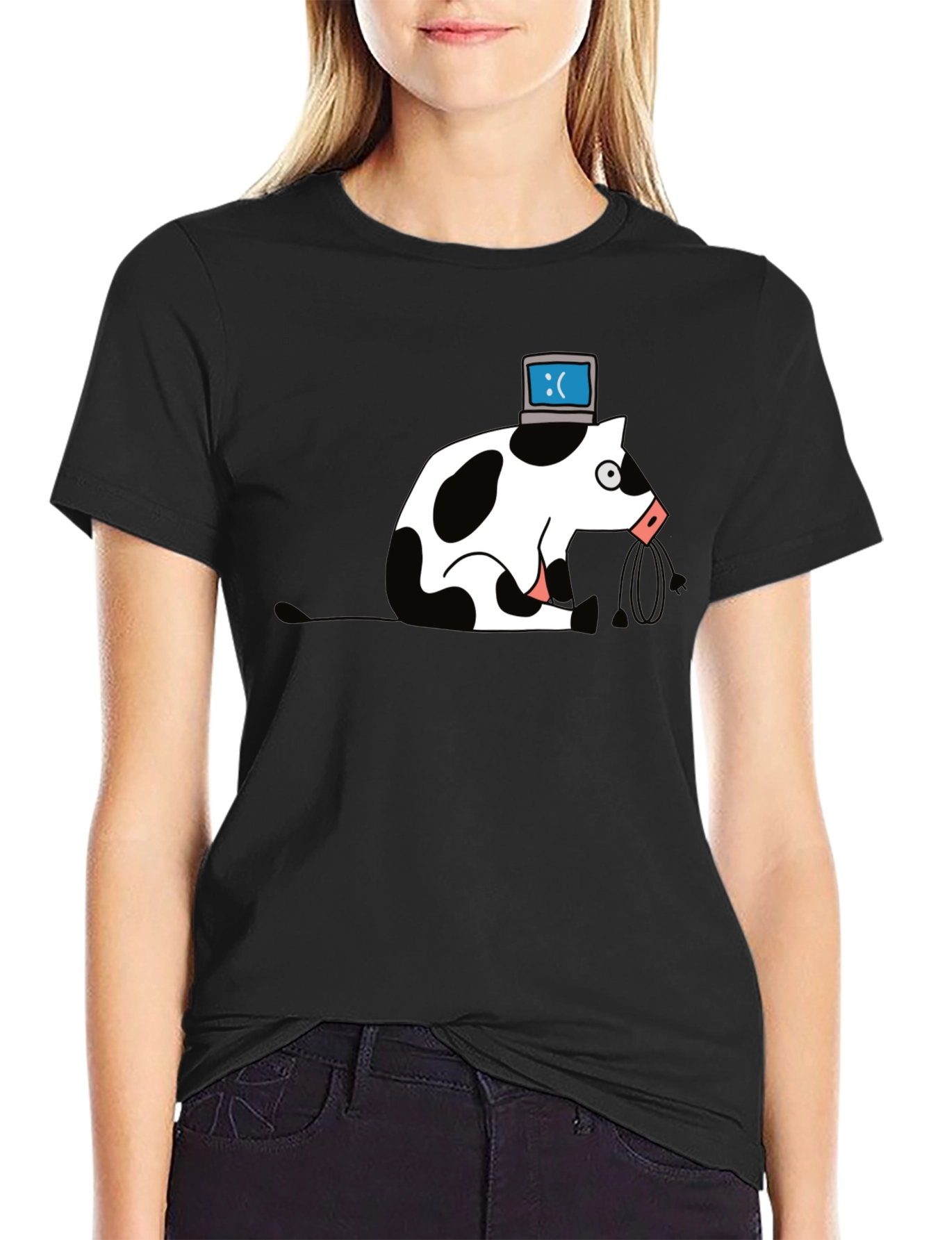 Sad Cow PC Head T-Shirt - Geeky Graphic Tee