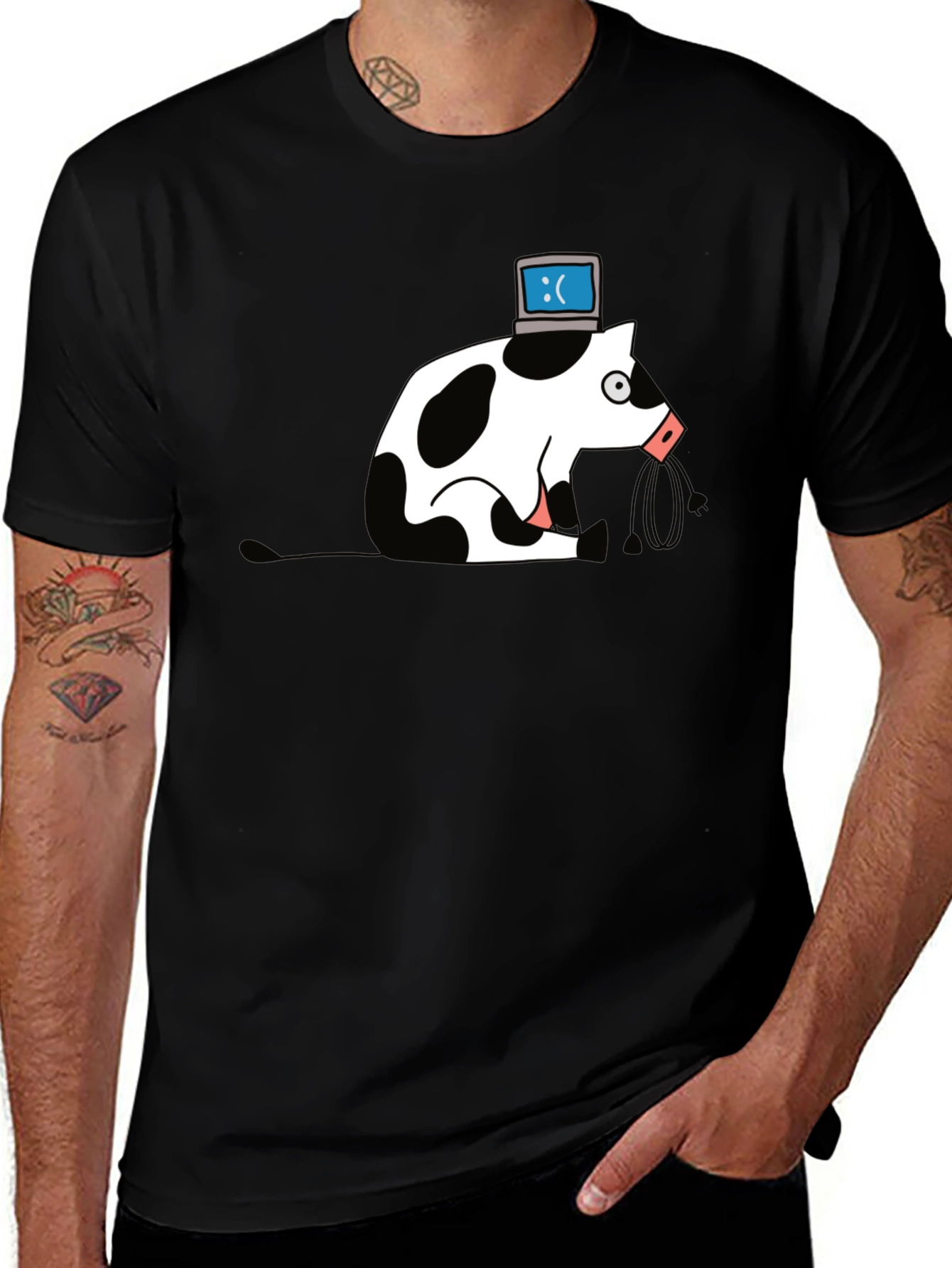 Sad Cow PC Head T-Shirt - Geeky Graphic Tee