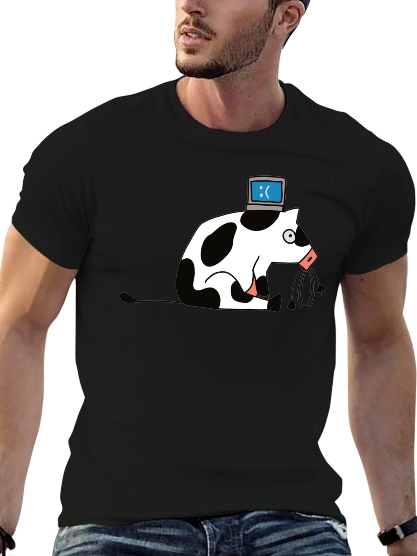 Sad Cow PC Head T-Shirt - Geeky Graphic Tee