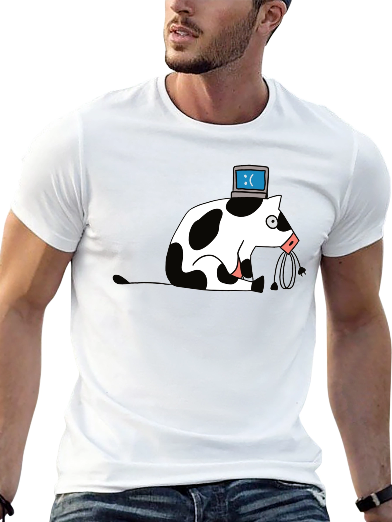 Sad Cow PC Head T-Shirt - Geeky Graphic Tee