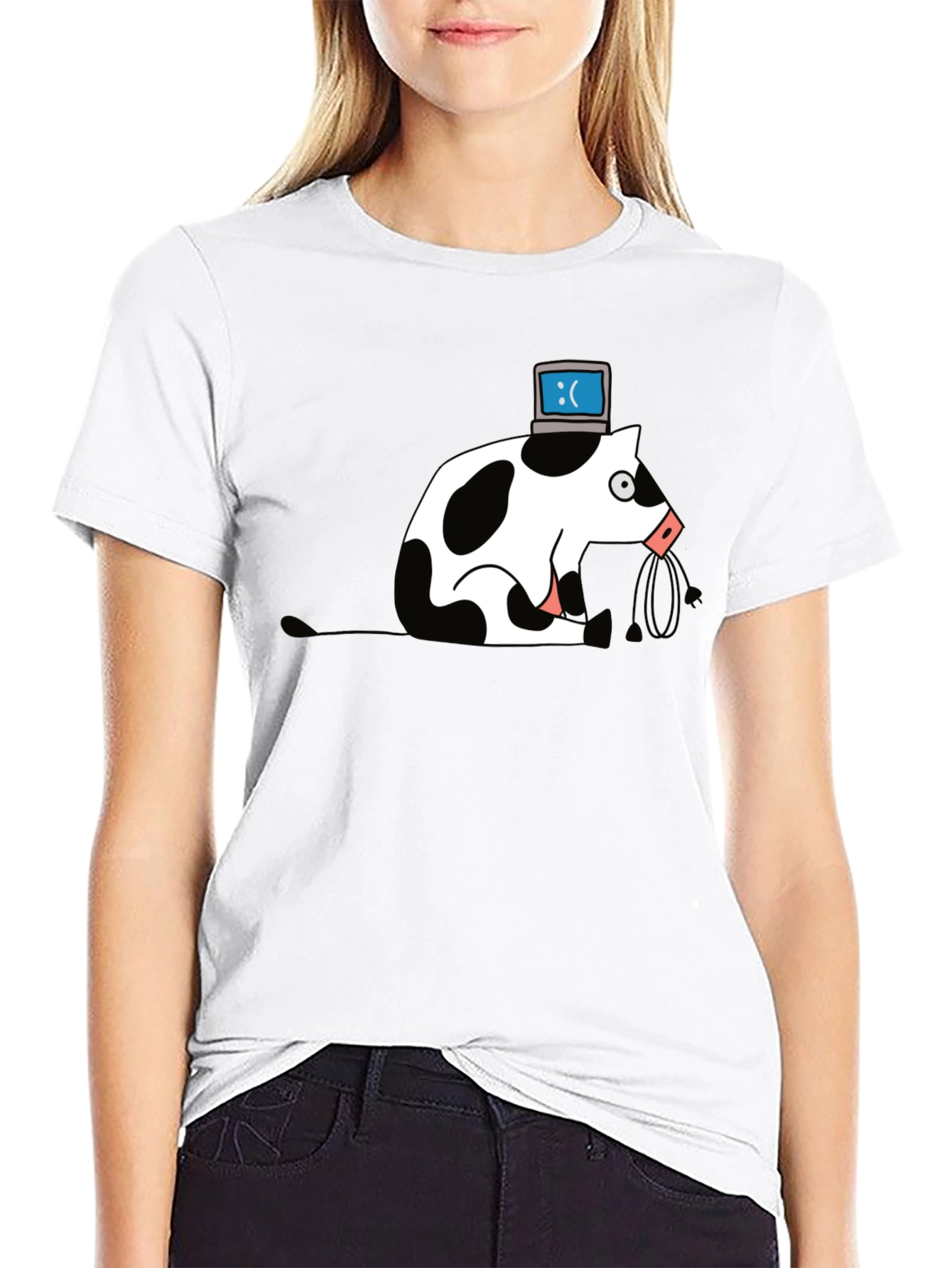 Sad Cow PC Head T-Shirt - Geeky Graphic Tee