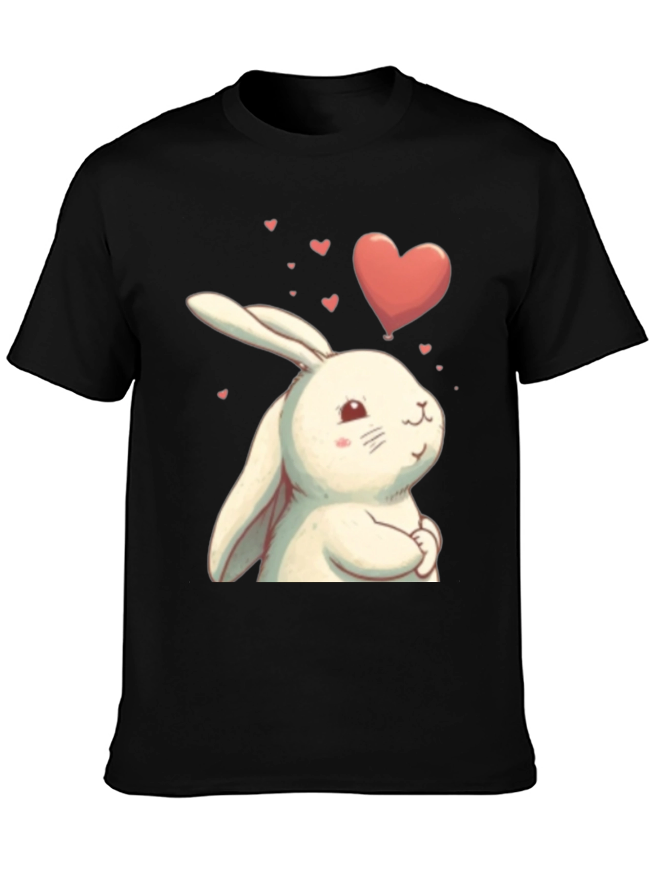 Cute Bunny Heart Graphic Black T-Shirt