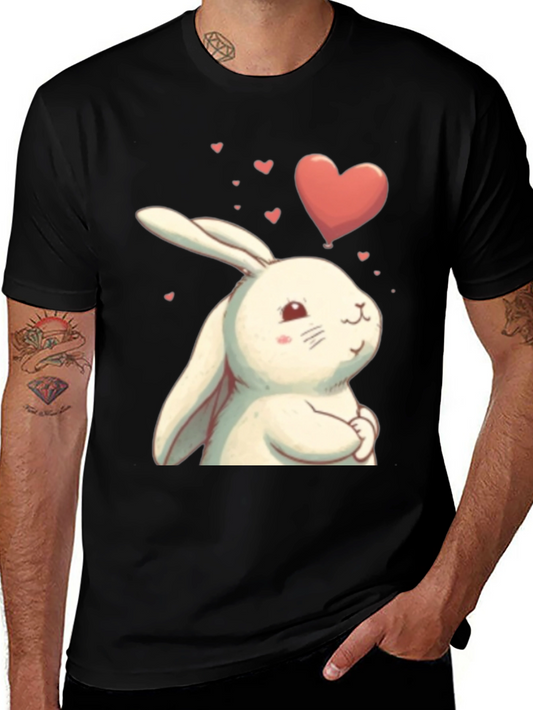Cute Bunny Heart Graphic Black T-Shirt