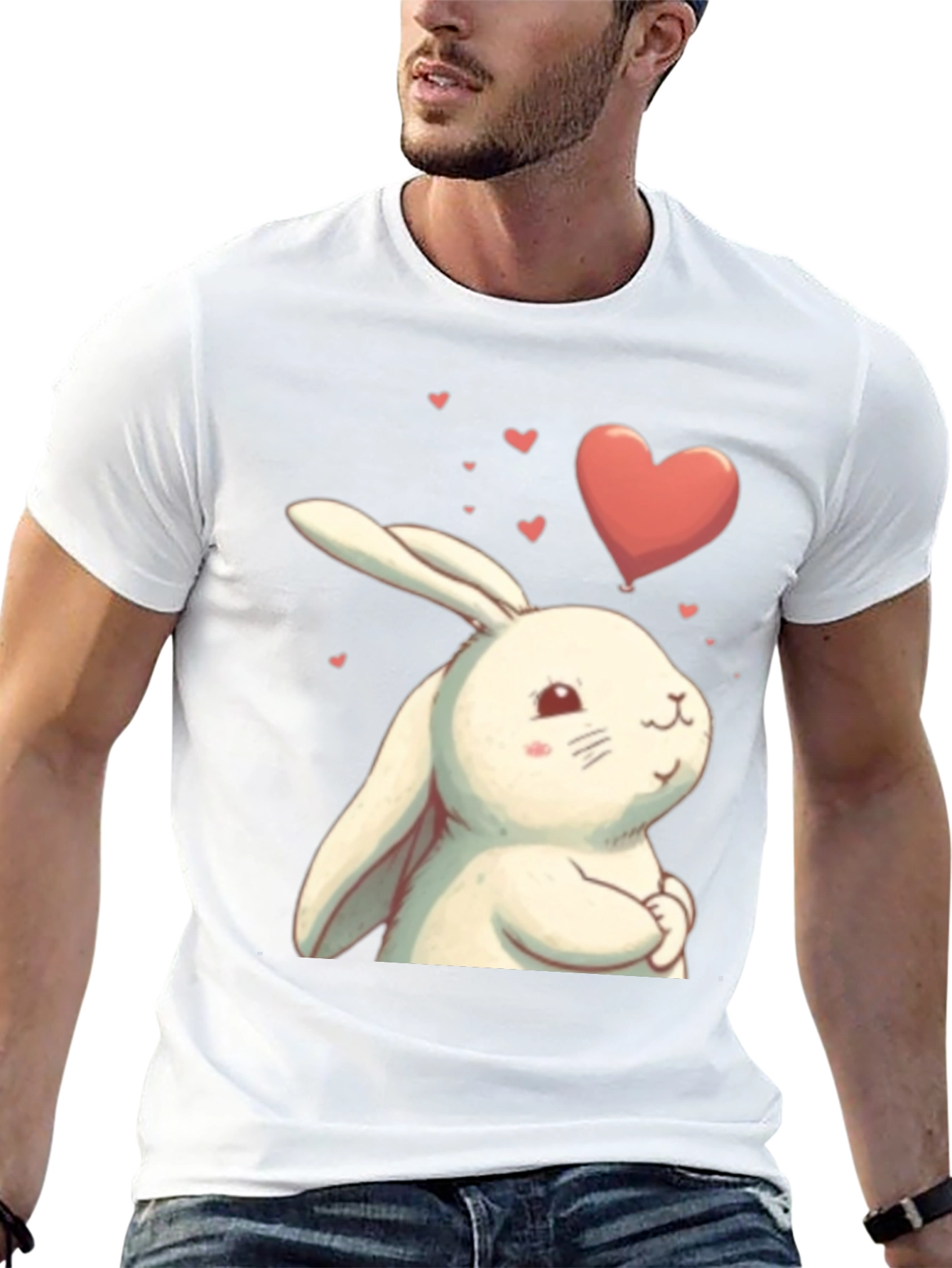 Cute Bunny Heart Graphic Black T-Shirt