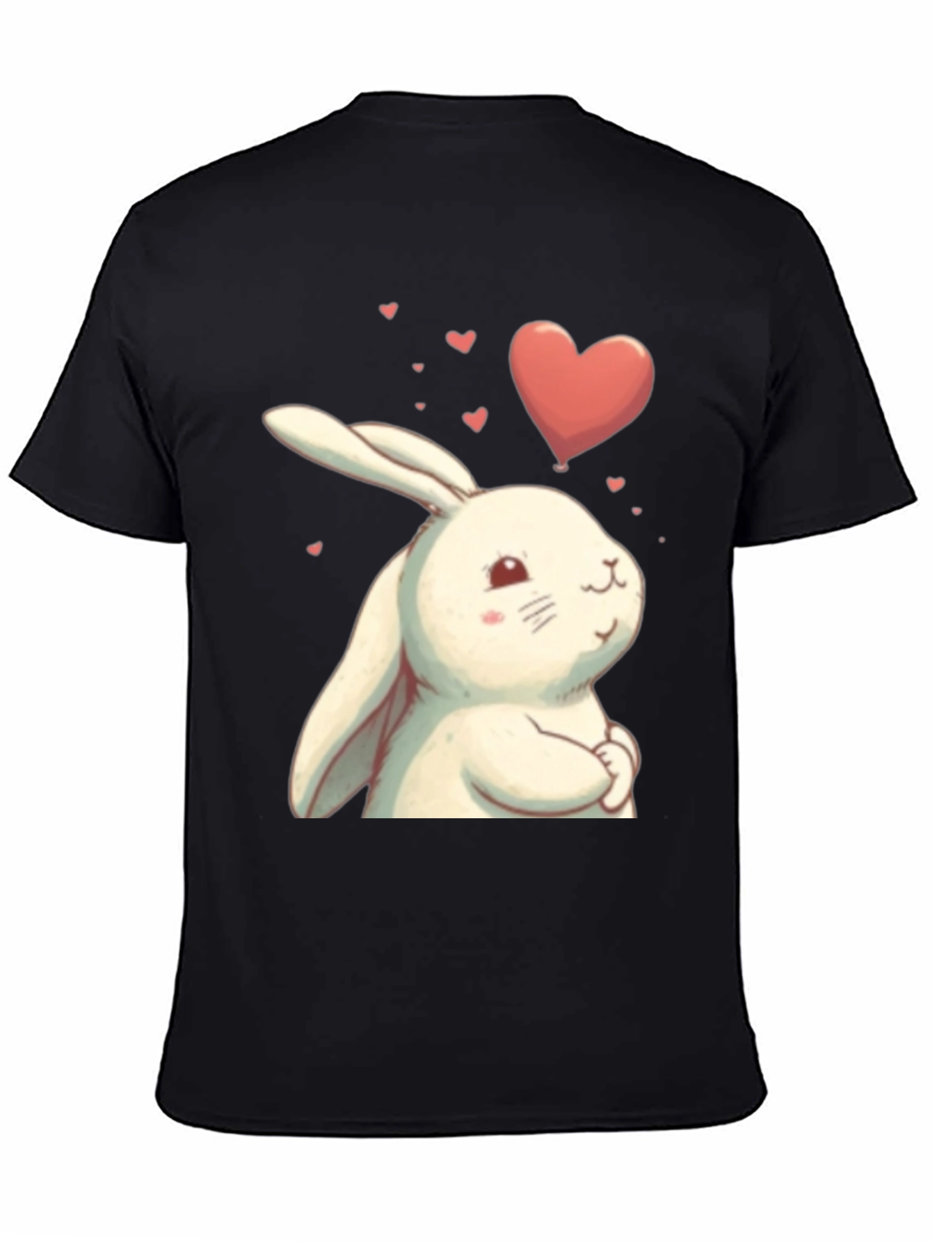 Cute Bunny Heart Graphic Black T-Shirt